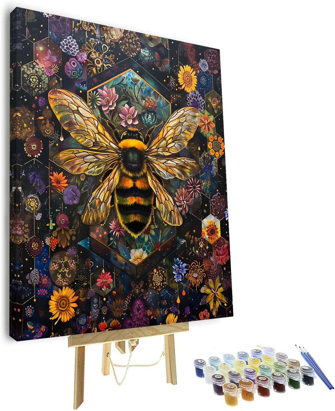 TUMOVO Paint by Numbers Kit for Adults, Adult Paint by Number Kits - Vibrant Bees and Blooming Floral Garden, Honey Bee & Flower Canvas Art for Relaxation and Home Wall Decor, 16x20 Inch(Framed)