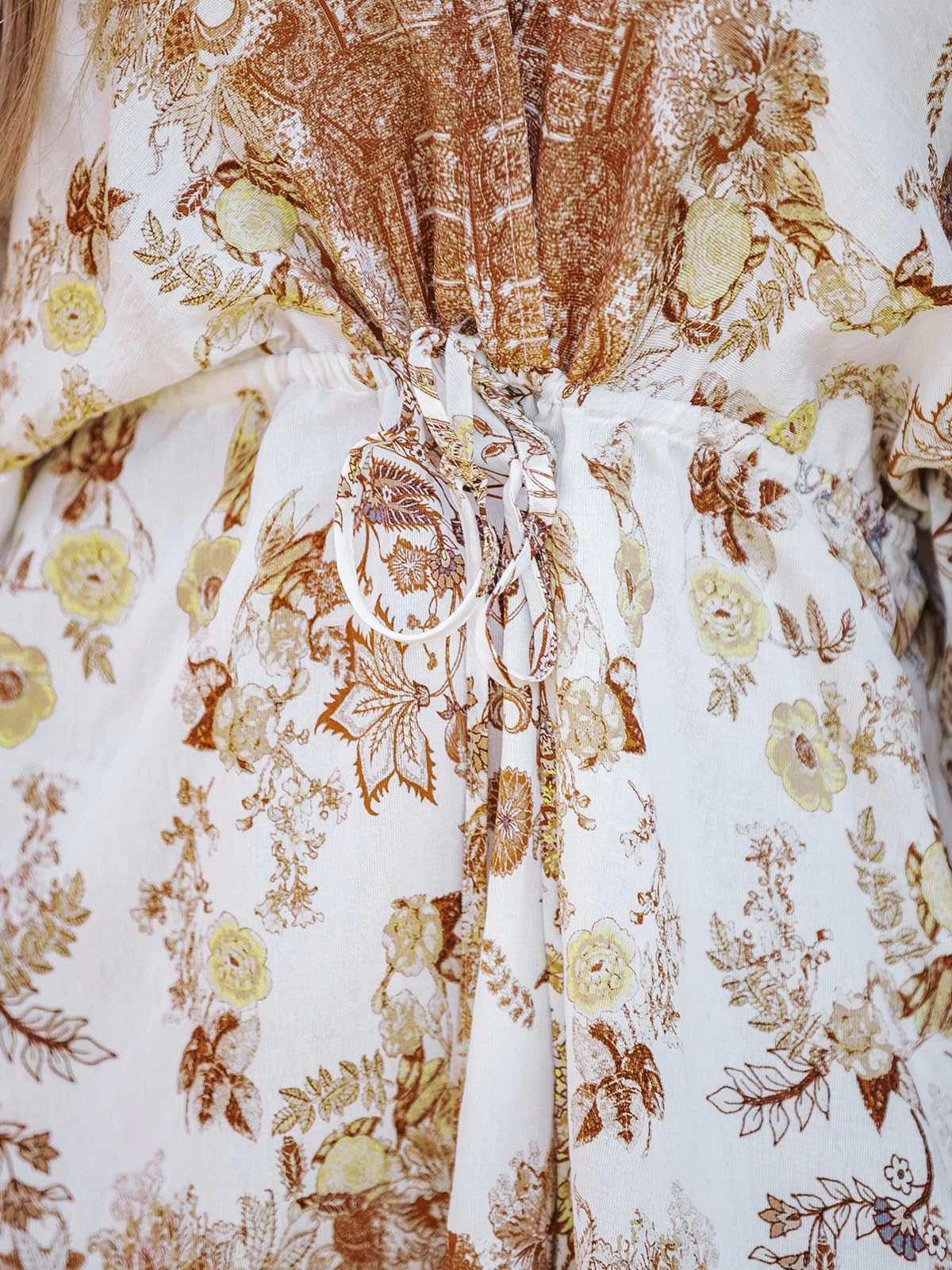 CUPSHE Abito da spiaggia da donna con scollo a V profondo e schiena scoperta, motivo cachemire, boho, blouson, maniche corte, cravatta in vita, mini abiti estivi