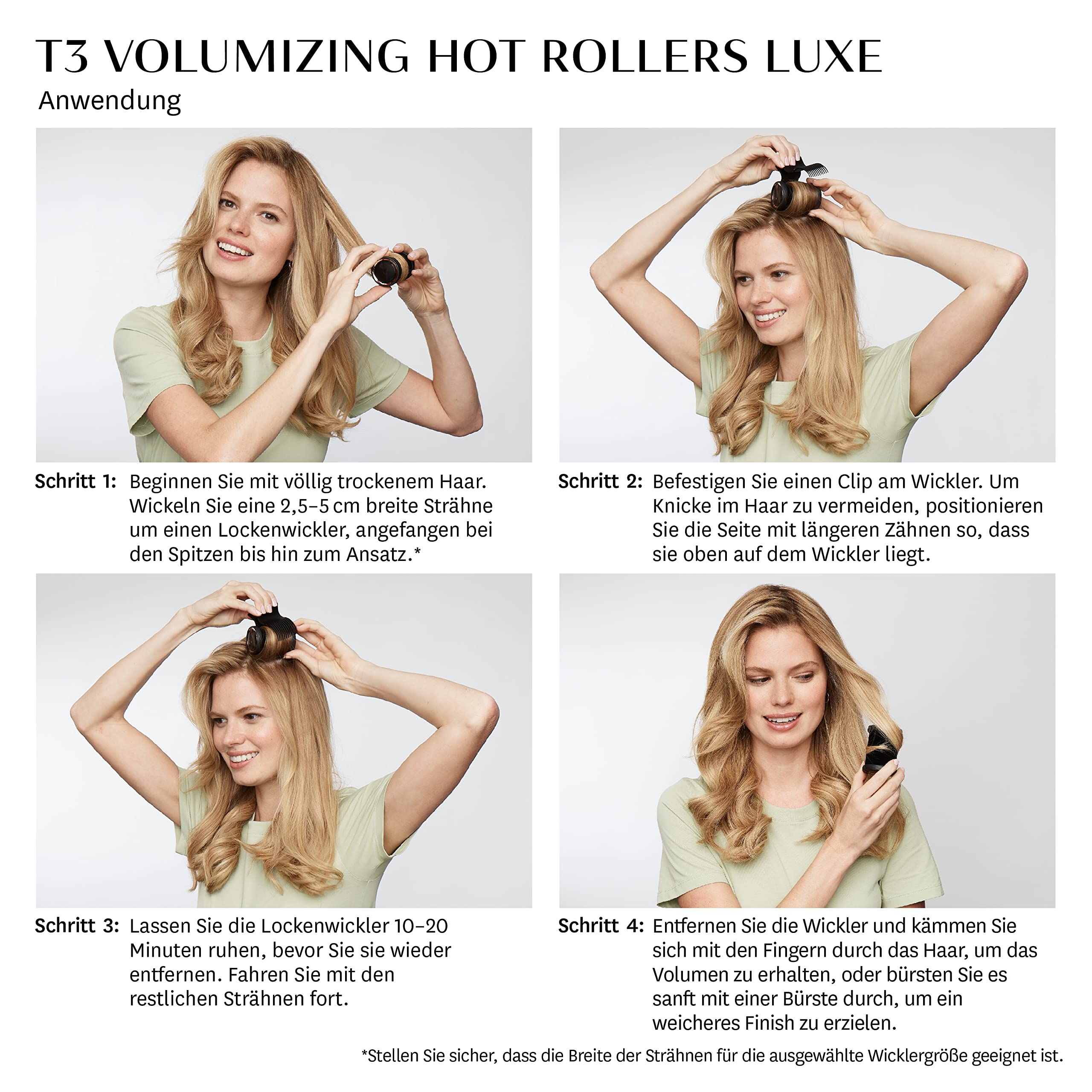 T3 Volumizing Hot Rollers Luxe – Set mit 4 beheizten 44-mm-Lockenwicklern und 4 beheizten 38-mm-Lockenwicklern mit 2 Temperaturstufen und keramischen Heizelementen