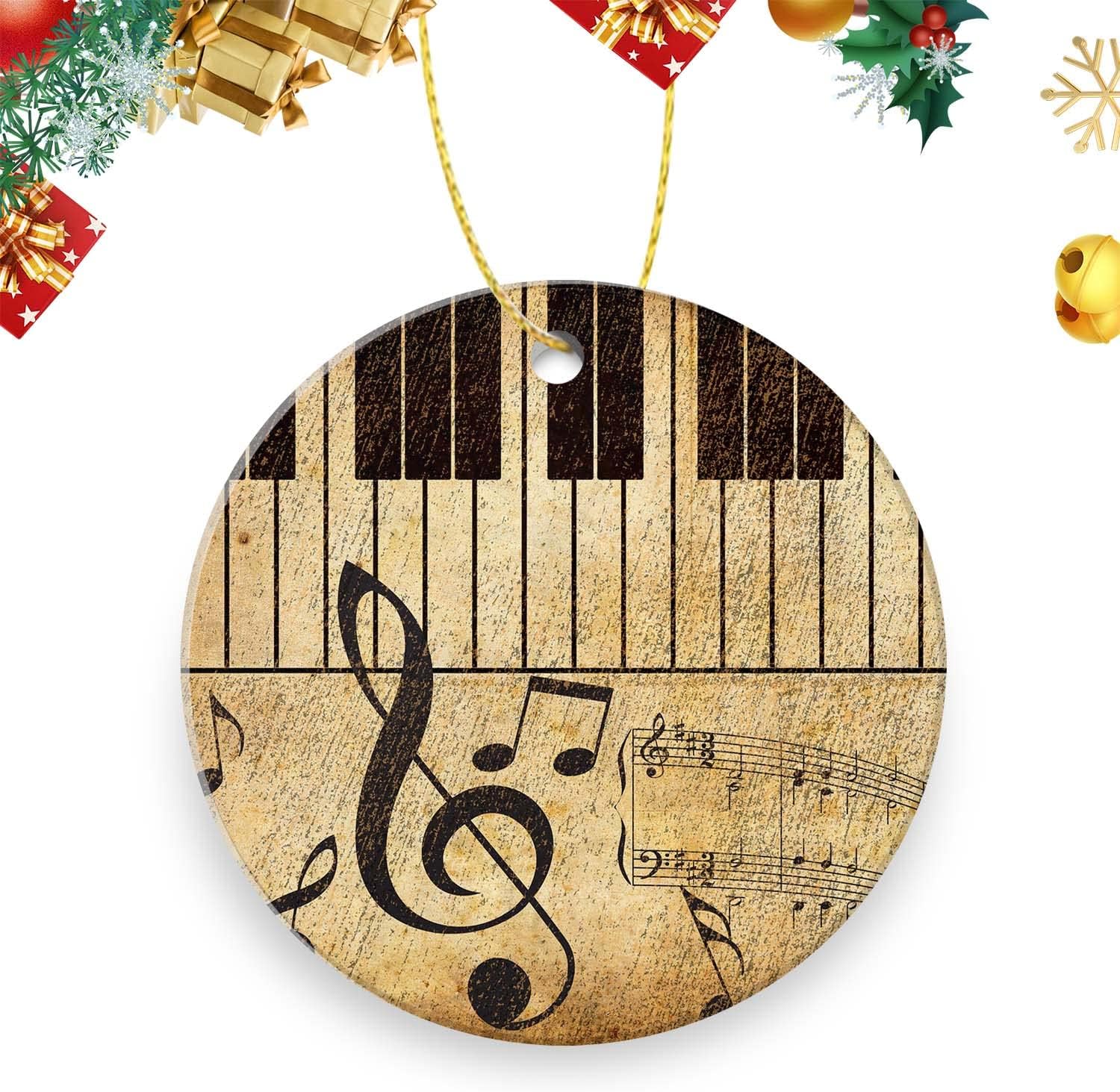 Double Sided Ceramic Ornament Xmas Tree Christmas Decor 3 inch,Vintage Music Piano Double Sided Ceramic Ornament Xmas Tree Christmas Decor 3 inch,Vintage Music Piano
