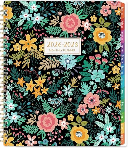 Agenda mensual 2026-2028, agenda mensual de 3 años 2026-2028, enero de 2026 a diciembre de 2028, planificador mensual de 36 calendarios, pestañas