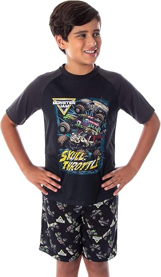 INTIMO Monster Jam Boys' Pirate's Curse MAX-D Grave Digger Monster Truck Pajama Set