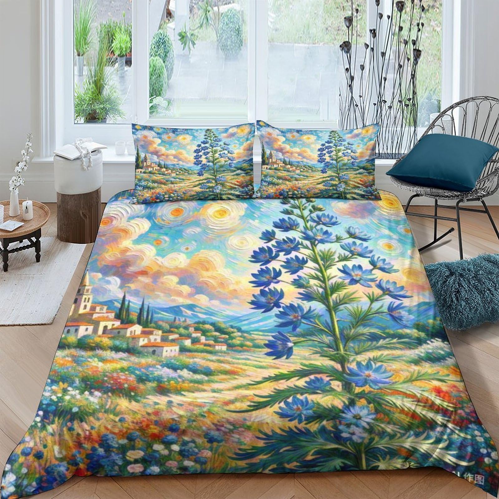 Housse de couette flocon de neige bleu 200x200cm : finis les lits défaits grâce au zip invisible