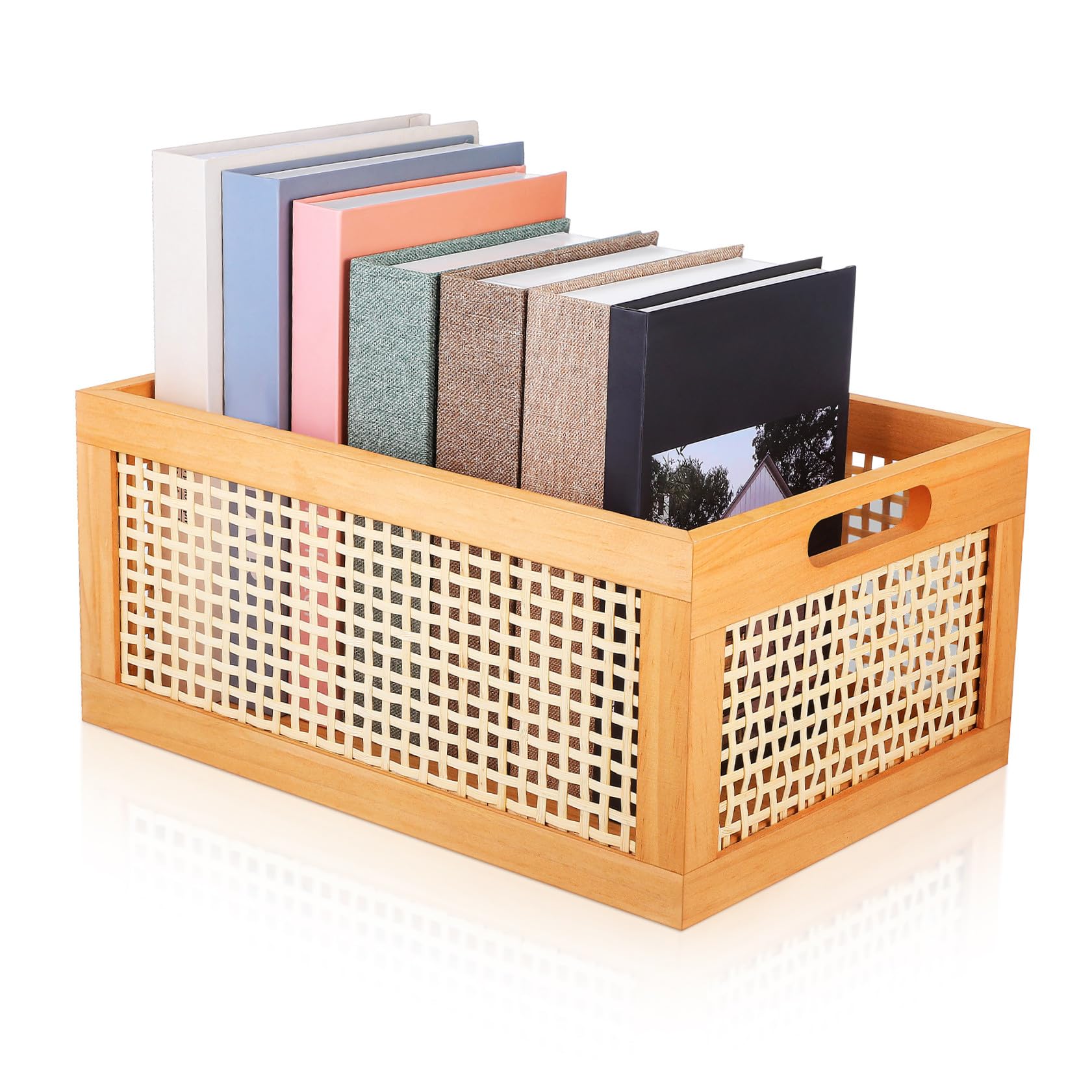 GLEAVI Scatola in Legno Porta Oggetti Design Manico, Resistente e Facile da Maneggiare, Cesto Portaoggetti per Cucina e Bagno, Dimensioni 35x25x16cm