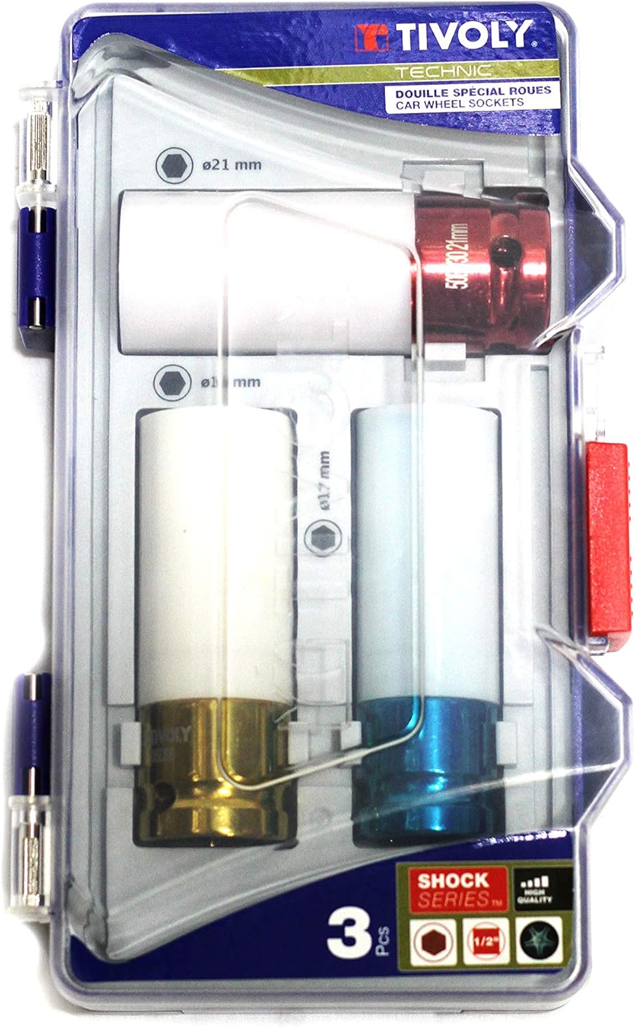 TIVOLY - 3-Piece Long Impact Socket Set Ø17 to 21mm - Special for Car Wheels - 1/2" Square Drive - Designed for Impact Drivers