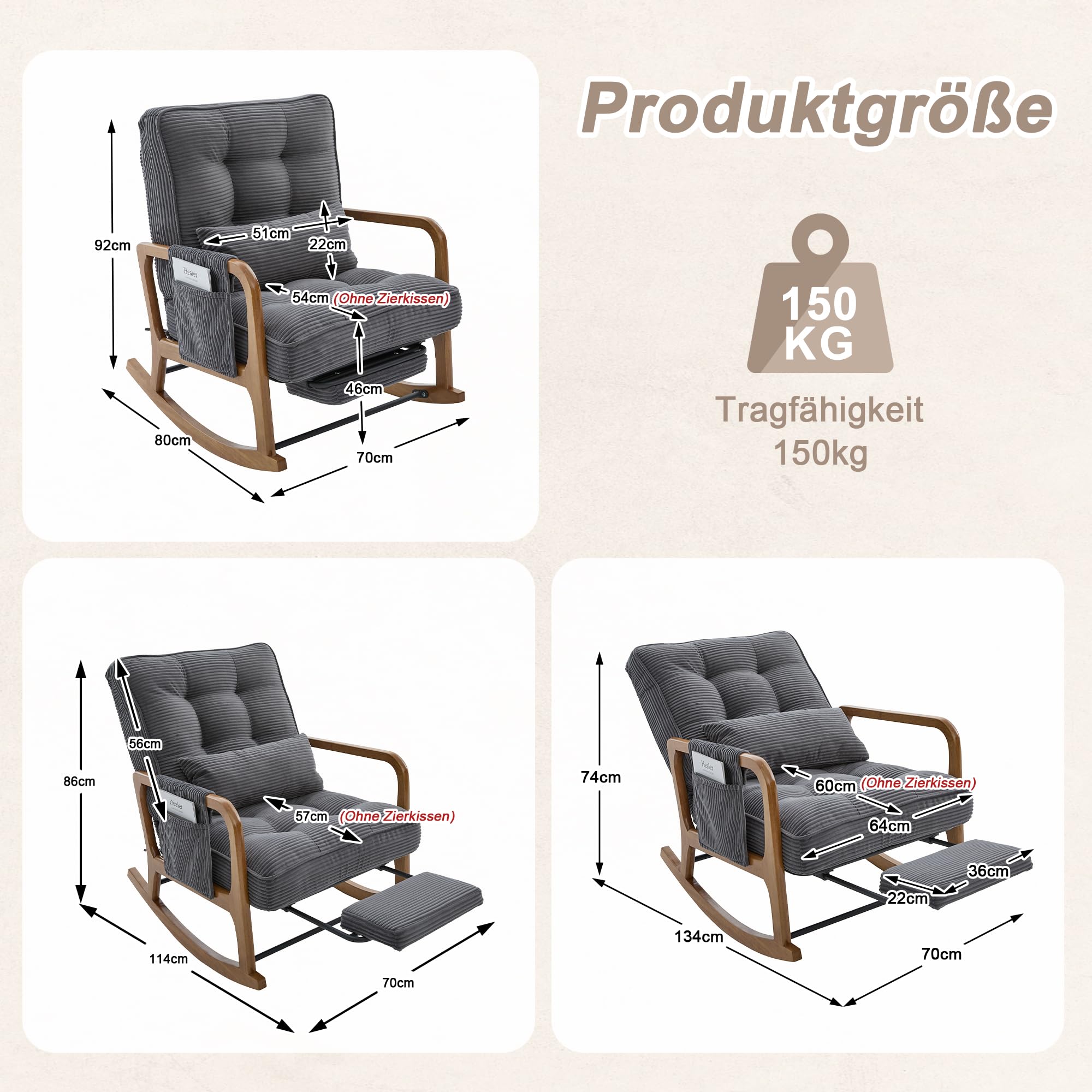 Fotel bujany z podnóżkiem, 70 szer. x 80 gł. x 92 cm, fotel bujany z