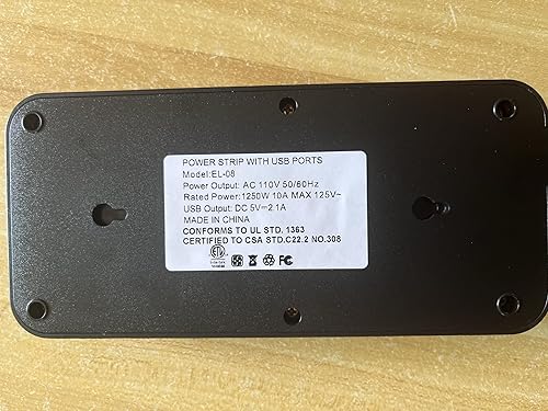 Miniatura 2 de Cable de extensión con protector de sobretensiones de 20 pies con USB C negro, regleta de alimentación de enchufe plano Asamoom con cable largo, 8