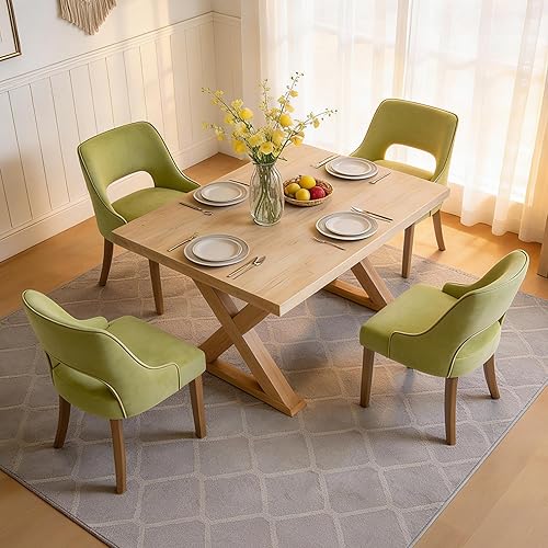 Miniatura 16 de ClinQ Juego de 2 sillas de comedor de madera, sillas de cocina tapizadas de tela moderna, silla de comedor moderna de mediados de siglo para cocina,