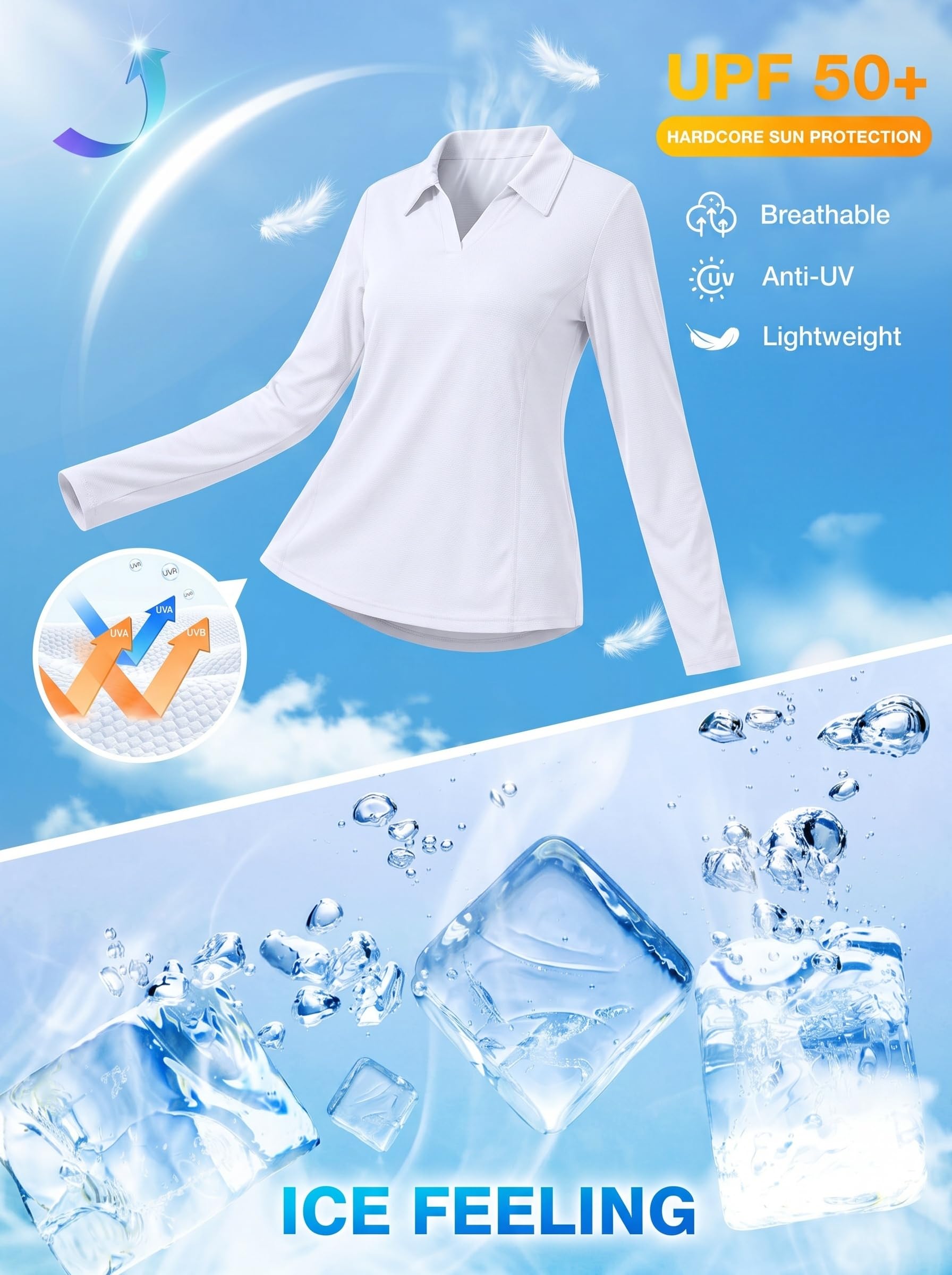 PINSPARK Polo De Manga Larga con Cuello En V para Mujer Protección Solar UPF 50 Secado Rápido Transpirable Ideal para Gimnasio Correr Fitness Golf Senderismo Y Actividades Deportivas