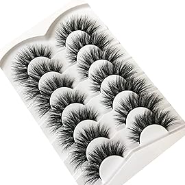 Pooplunch False Eyelashes 8D Cat Eye Volume Wispy Clusters Faux Mink Lashes Fake Eyelash Strips 7 Pairs Pack