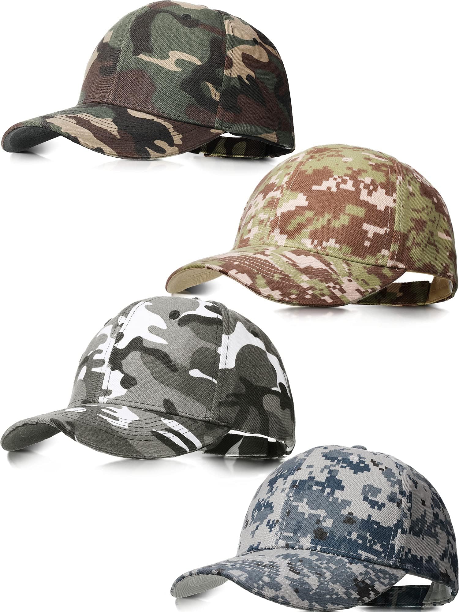 4 Pieces Men Camouflage Baseball Cap Adjustable Army Military Camo Hat Camouflage Outdoor Sports Plain Cap Camo Tactical Hat Running Workouts Hunting Fishing Hats for Men Women