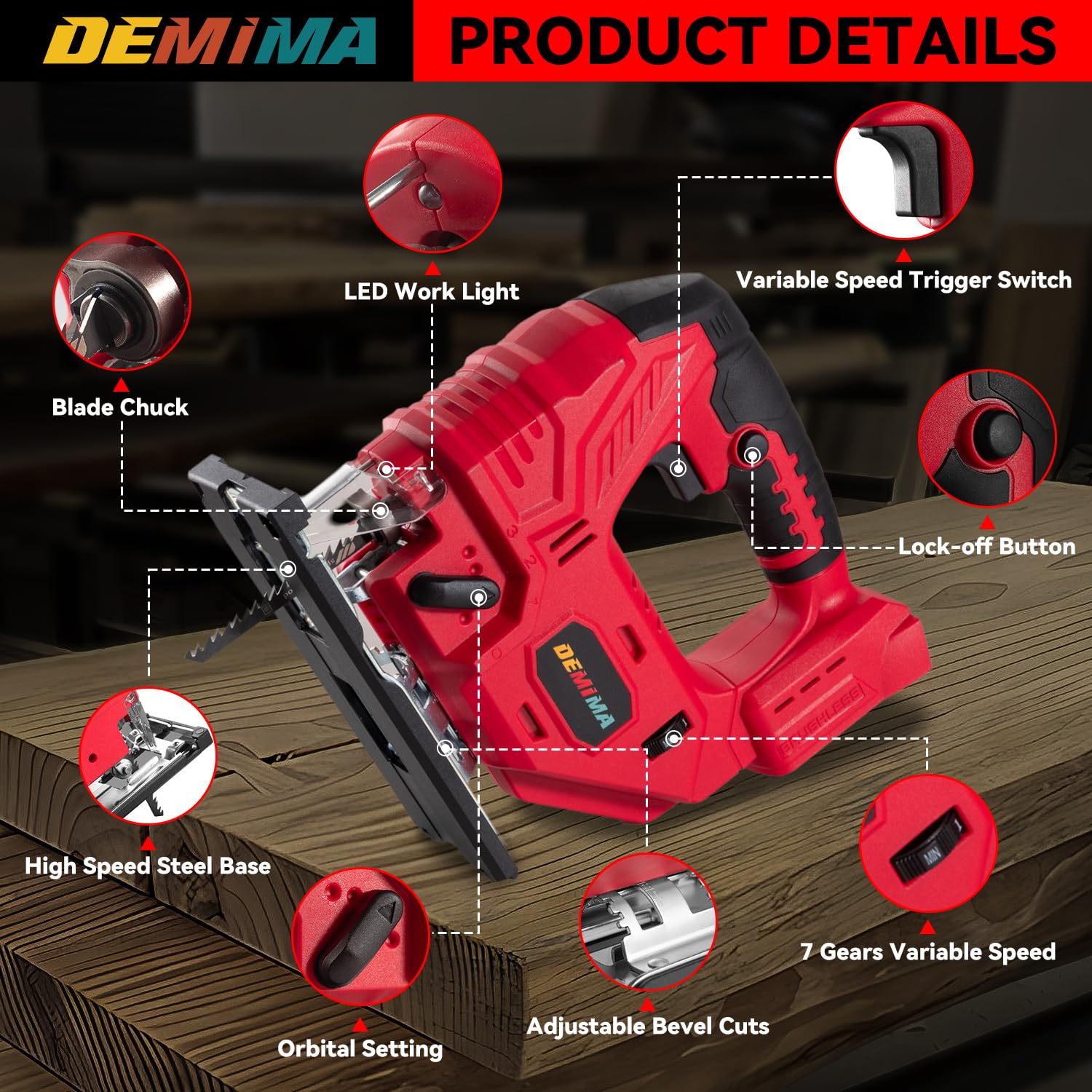 Seghetto alternativo senza fili per batteria Milwaukee M18, 7 velocità variabile fino a 3200 giri/min, luce LED, tagli smussati a 45°, 3 movimenti orbitali, con lama per sega circolare per taglio