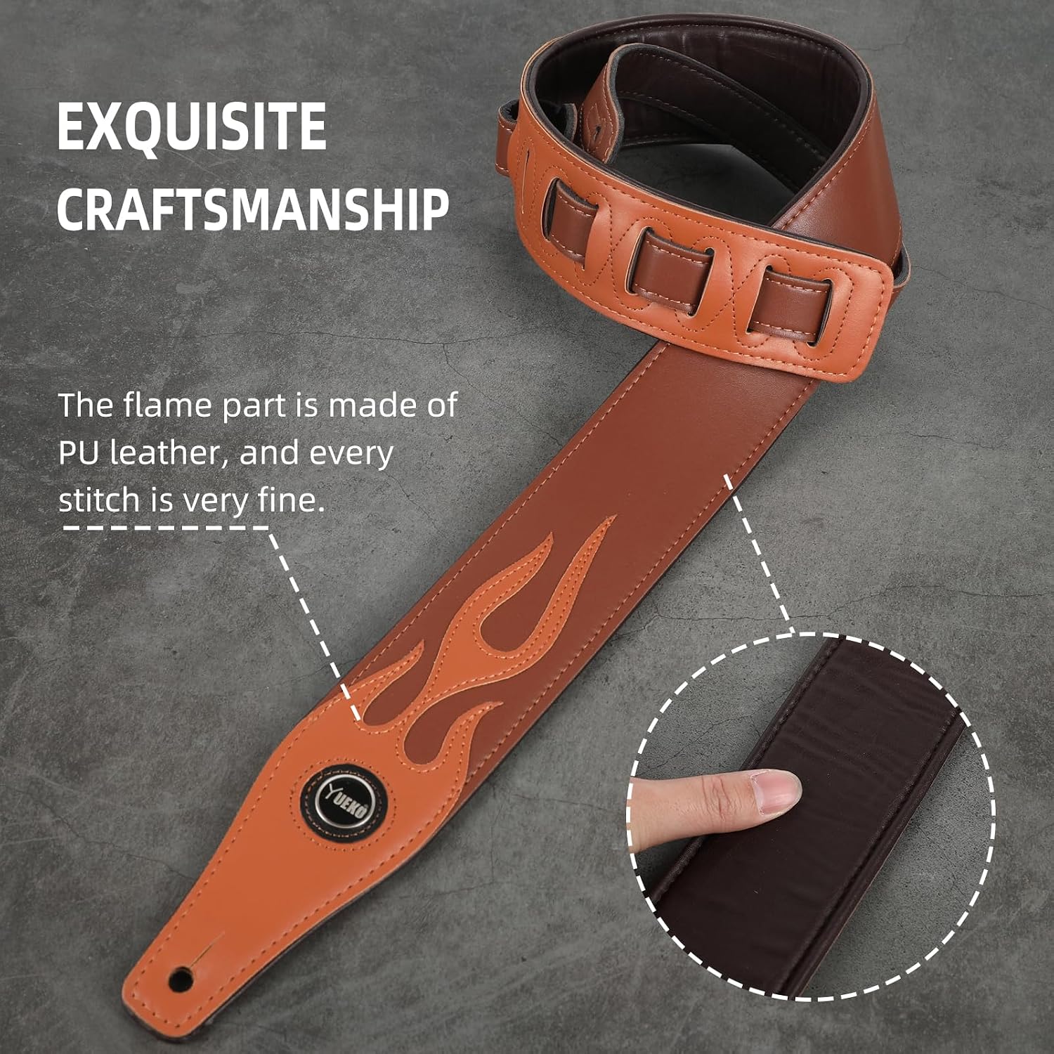 Guitar Strap Leather, Anti-Slip, Classic, Adjustable Soft Leather Strap for Acoustic, Electric and Bass Guitars image 4