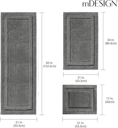 Miniatura 3 de mDesign Juego de 3 tapetes de baño de microfibra, antideslizantes, para después del baño, ducha, absorben el agua, lavables a máquina, colección
