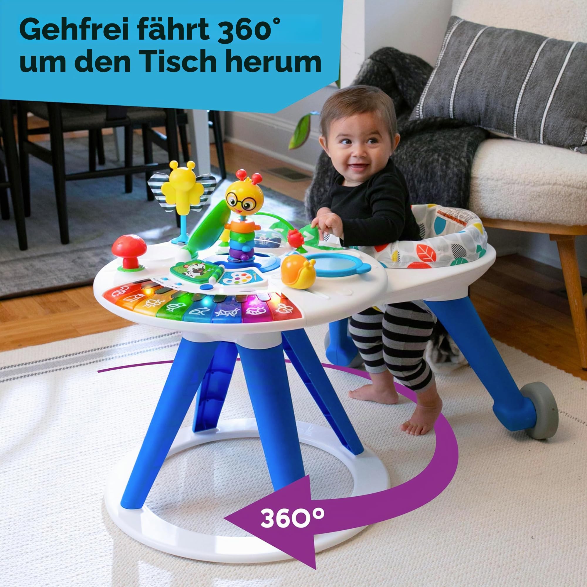 Baby Einstein Around We Grow 4-in-1 Spieltisch & Lauflernhilfe mit Lichtern & Musik, 15 Aktivität Spielzeug, höhenverstellbar, ab 6 Monaten