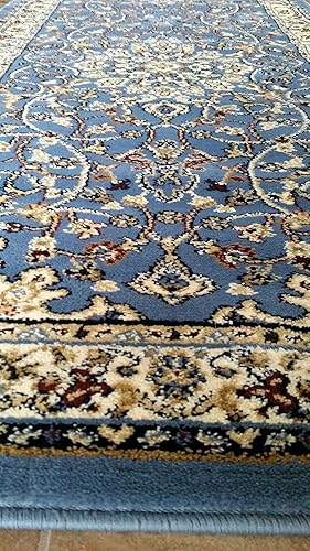 Miniatura 3 de Alfombra redonda tradicional de 330.000 puntos, diseño azul 603 (6 pies 11 pulgadas x 6 pies 11 pulgadas redonda)