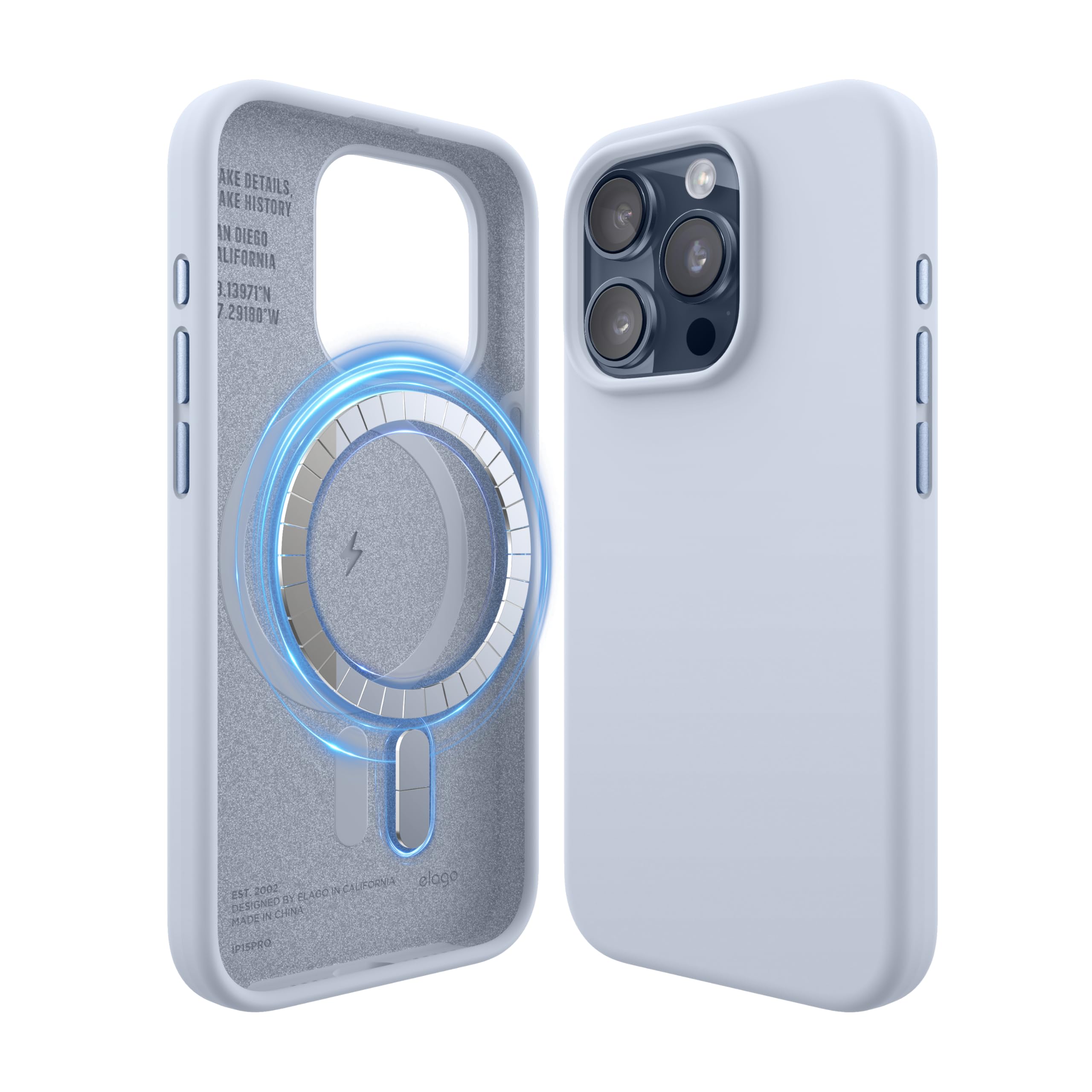 elago Cover Magnetica in Silicone Compatibile con iPhone 15 Pro Custodia, Compatibile con Accessori MagSafe, Magneti Integrati, Silicone Premium, Protezione [Struttura a 5 Strati] (Azzurro)
