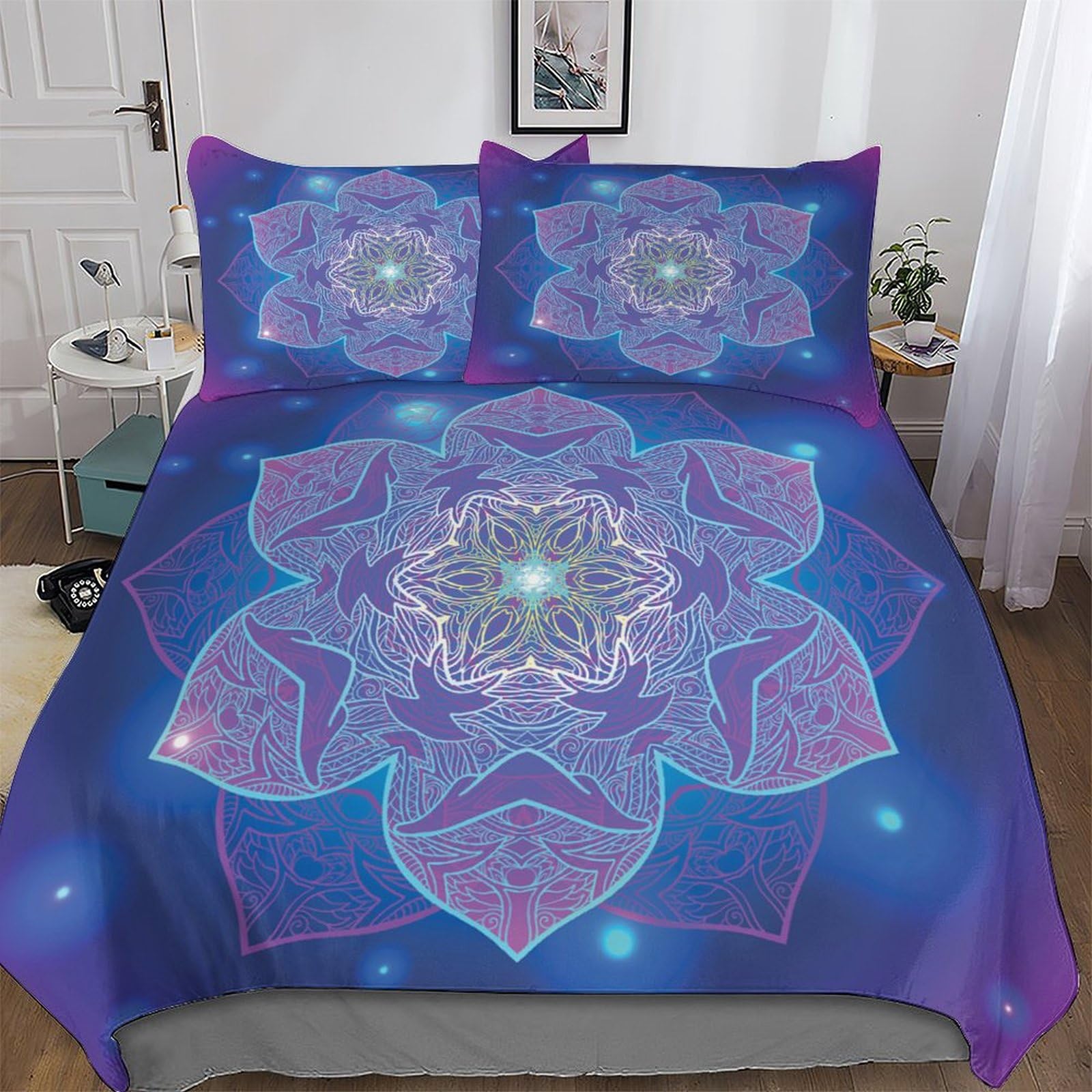 Housse de couette tarot et sorcier 220x240 cm parure de lit 3 pièces en microfibre