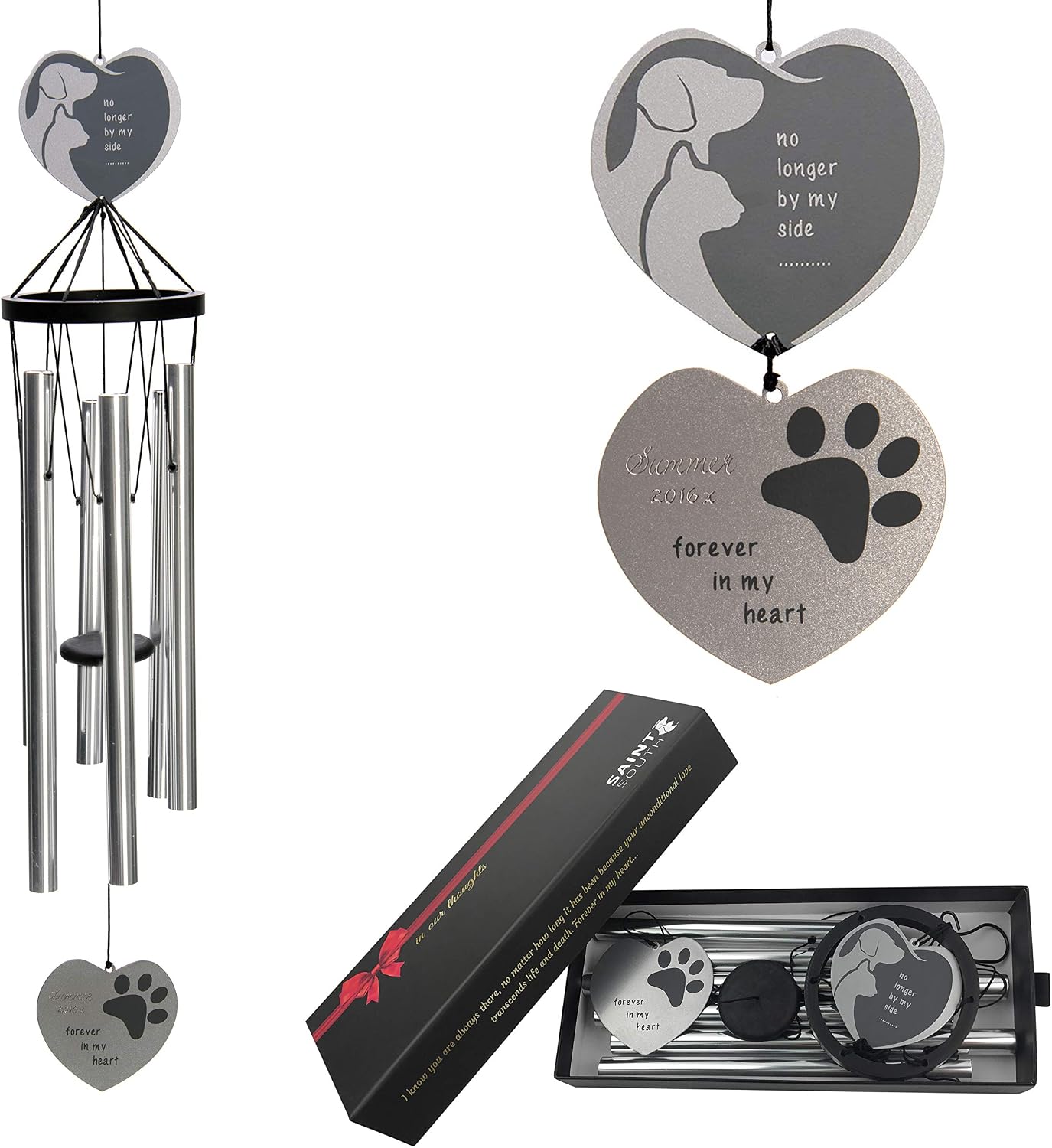 Pet Memorial Wind Chime Gift - Large 25" Silver Aluminum Remembrance Gift for Grieving Dog or Cat Owners. Large Deep Tone Hand Tuned…