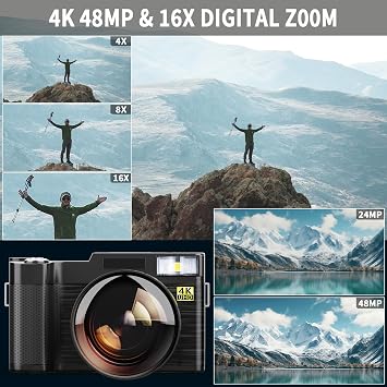 Digital Camera for YouTube Photography, 4KVlogging Camera with Flip Screen & Autofocus,Digital Camera for YouTube Photography, 4K Vlogging Camera Z4-A-2512B (Black)