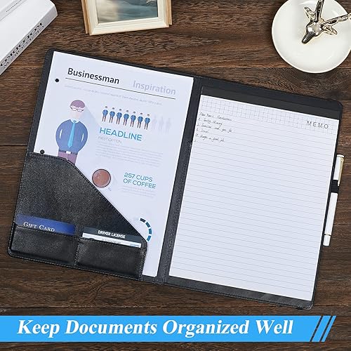 Miniatura 4 de FIODAY Portapapeles de cuero con portapapapeles plegable con almacenamiento de clip organizador de cartera con bolsillo para escuela oficina