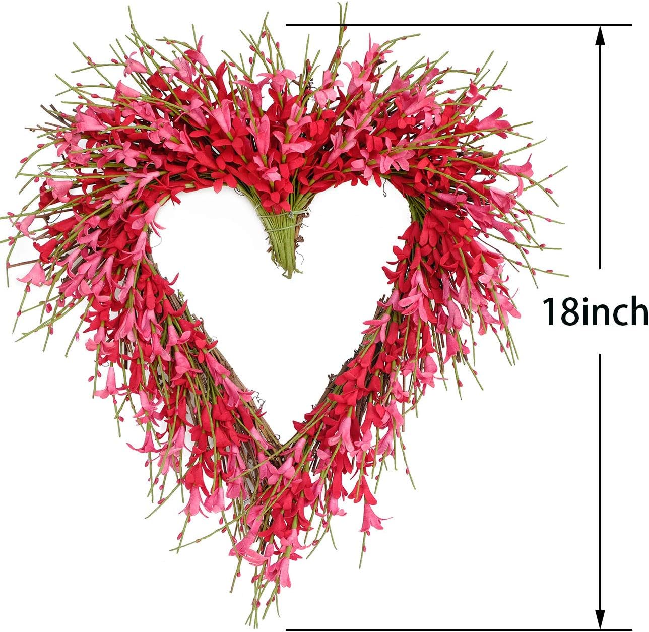 Bibelot Heart Shaped Valentine's Day Pink Forsythia Flower Wreath Mother's Day Wall Door Hanging Decor Valentine's Day Wedding Decoration