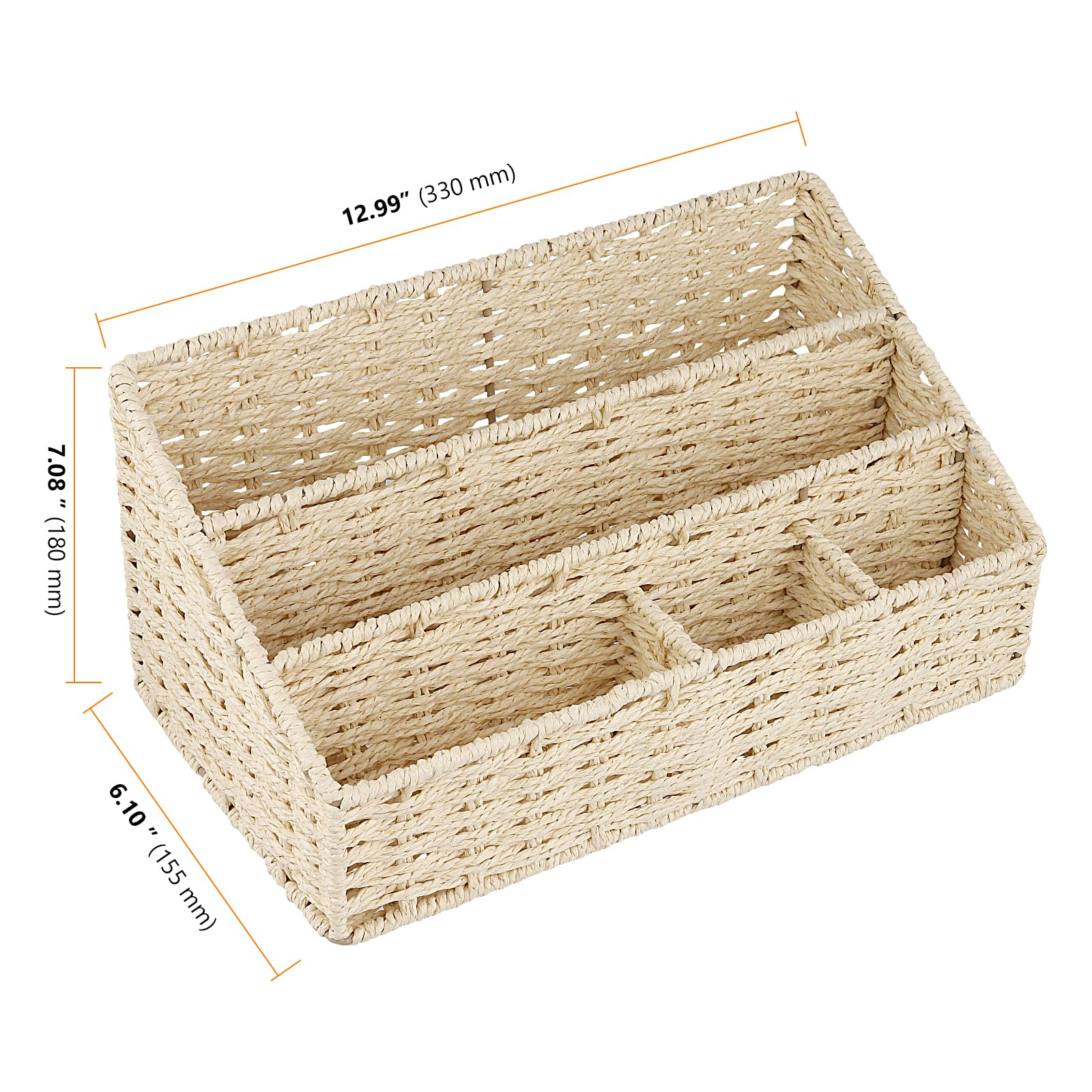 Organizer da Scrivania in Fibra Naturale, Portapenne con 4 Scomparti, Mensola a 3 Ripiani in Cordoncino di Carta e Ferro, Beige, 33 x 18 x 15,5 cm