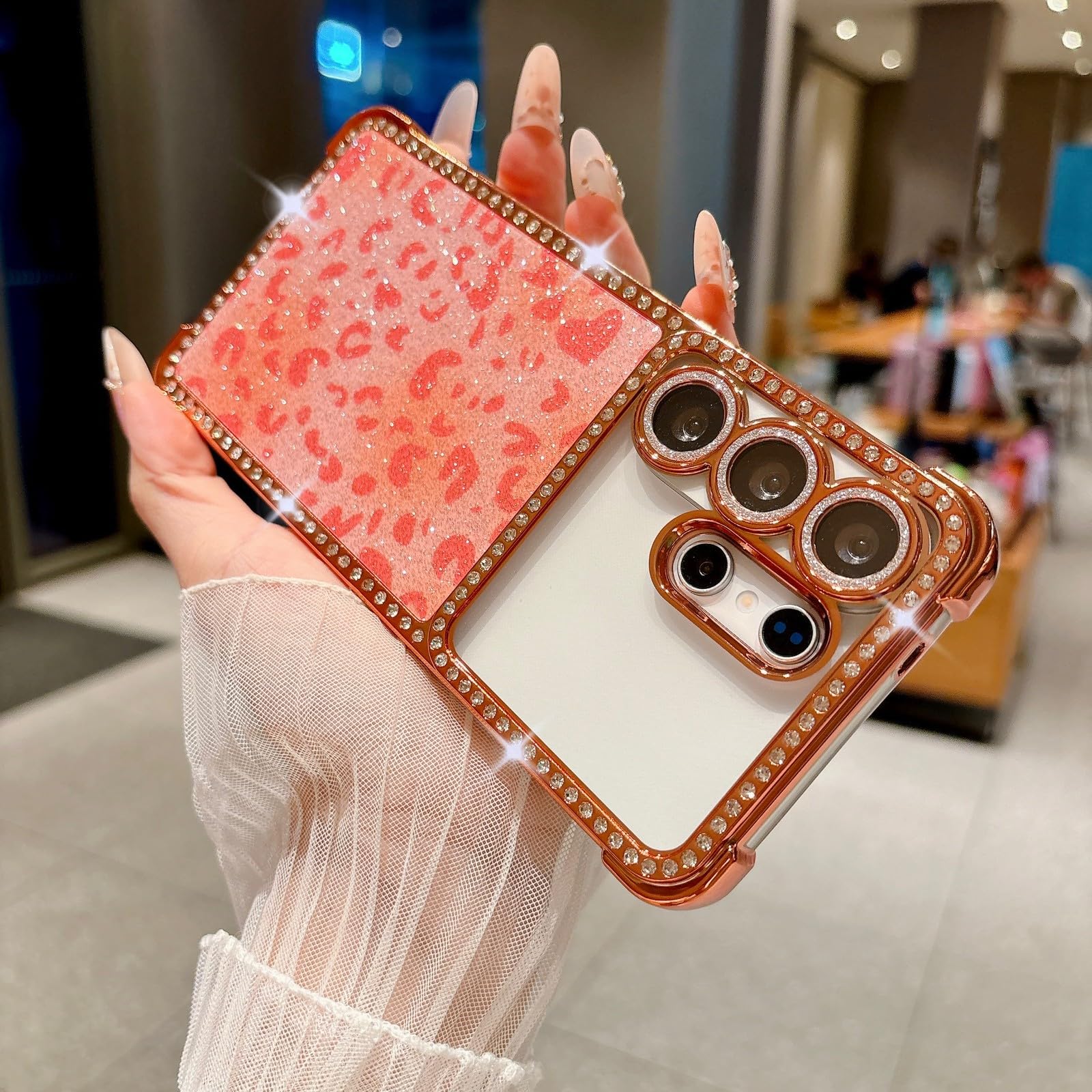 Generic Funda compatible con Samsung Galaxy S26 Ultra (patrón: leopardo naranja) funda con purpurina rígida de silicona brillante para lente de cámara