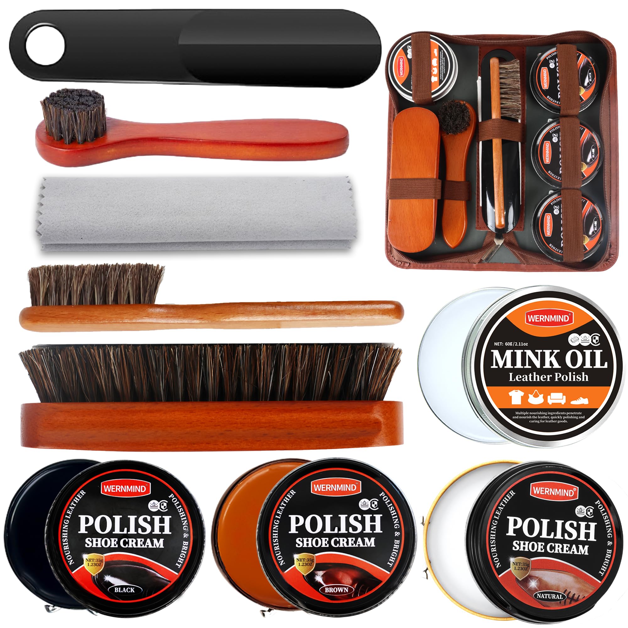 Kit per la cura delle scarpe nero-marrone con sapone per selle olio di visone lucido per scarpe crema per stivali balsamo per pelle e cera