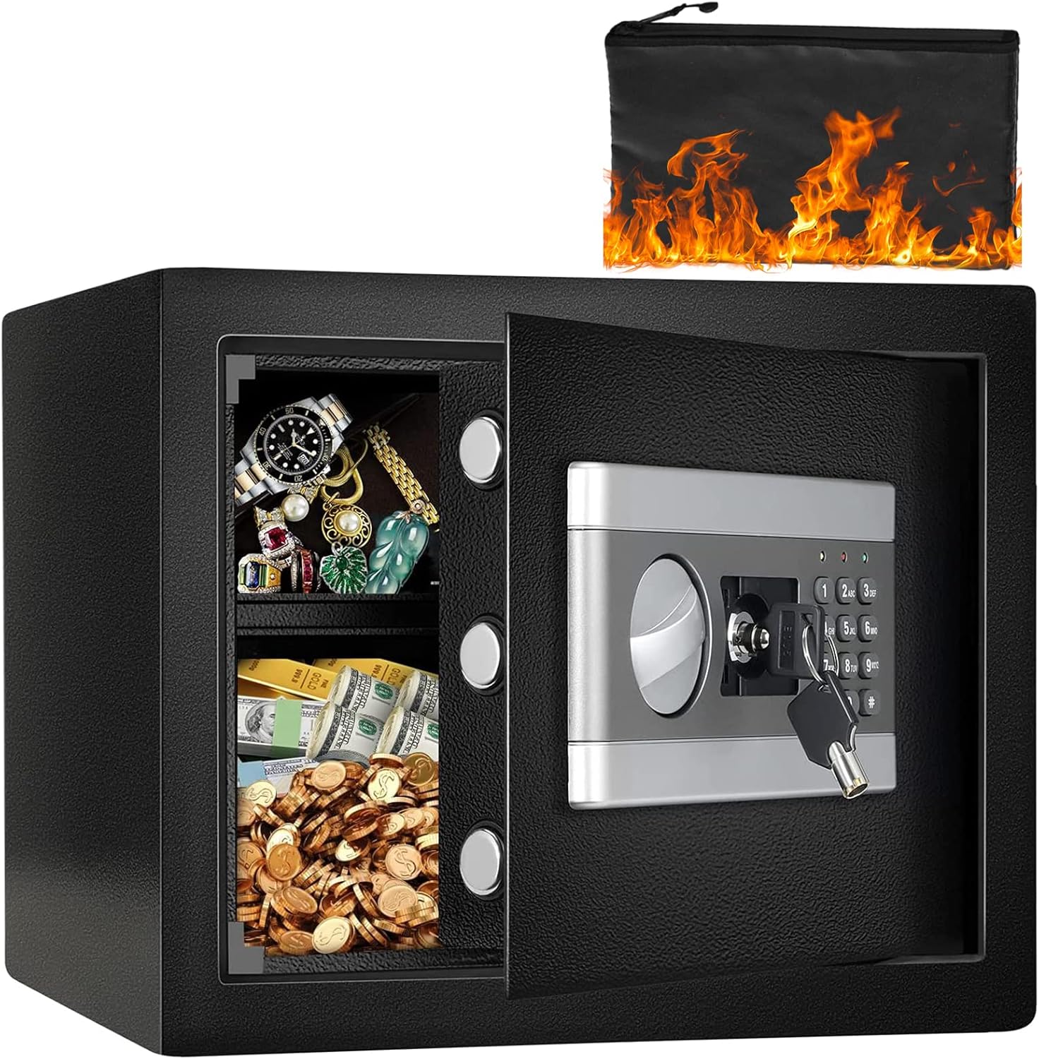 Fireproof Safe Box for Home, Security Safe with Digital Combination Lock Keypad LED Indicator, Safe Box for Money Cash Jewelry Guns (0.8) - - 