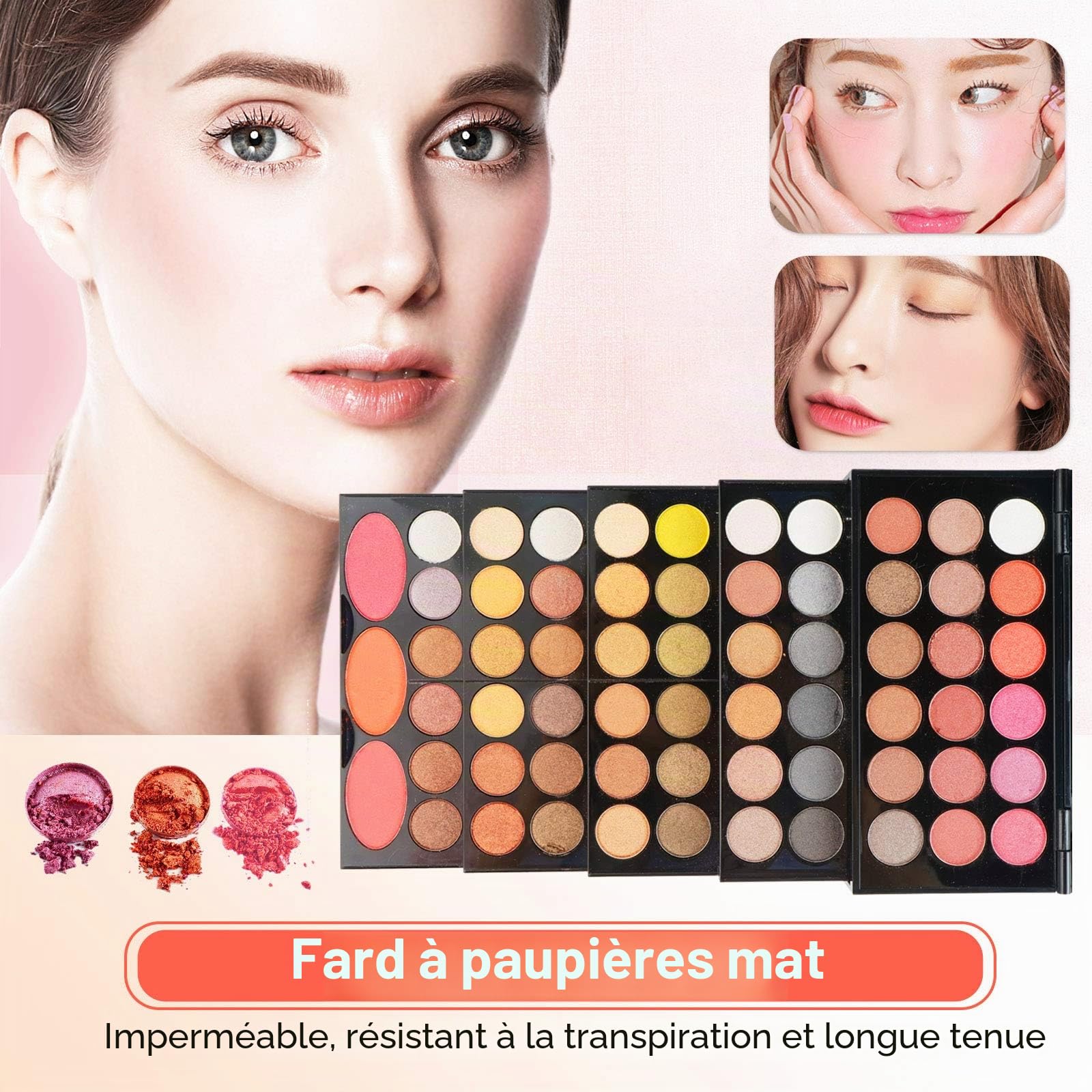 Kit de maquillage, fard à paupières, anti-cernes et fard à joues, assortiment de 148 couleurs mates et brillantes