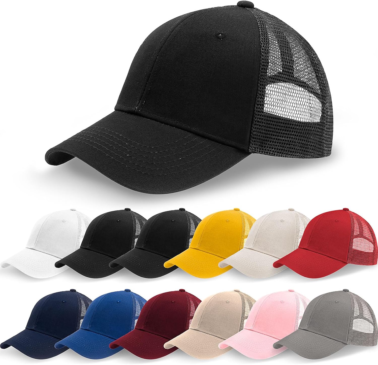 mdtrade-12-pack-unisex-baseball-caps-mesh-golf-dad-hat-bulk-adjustable