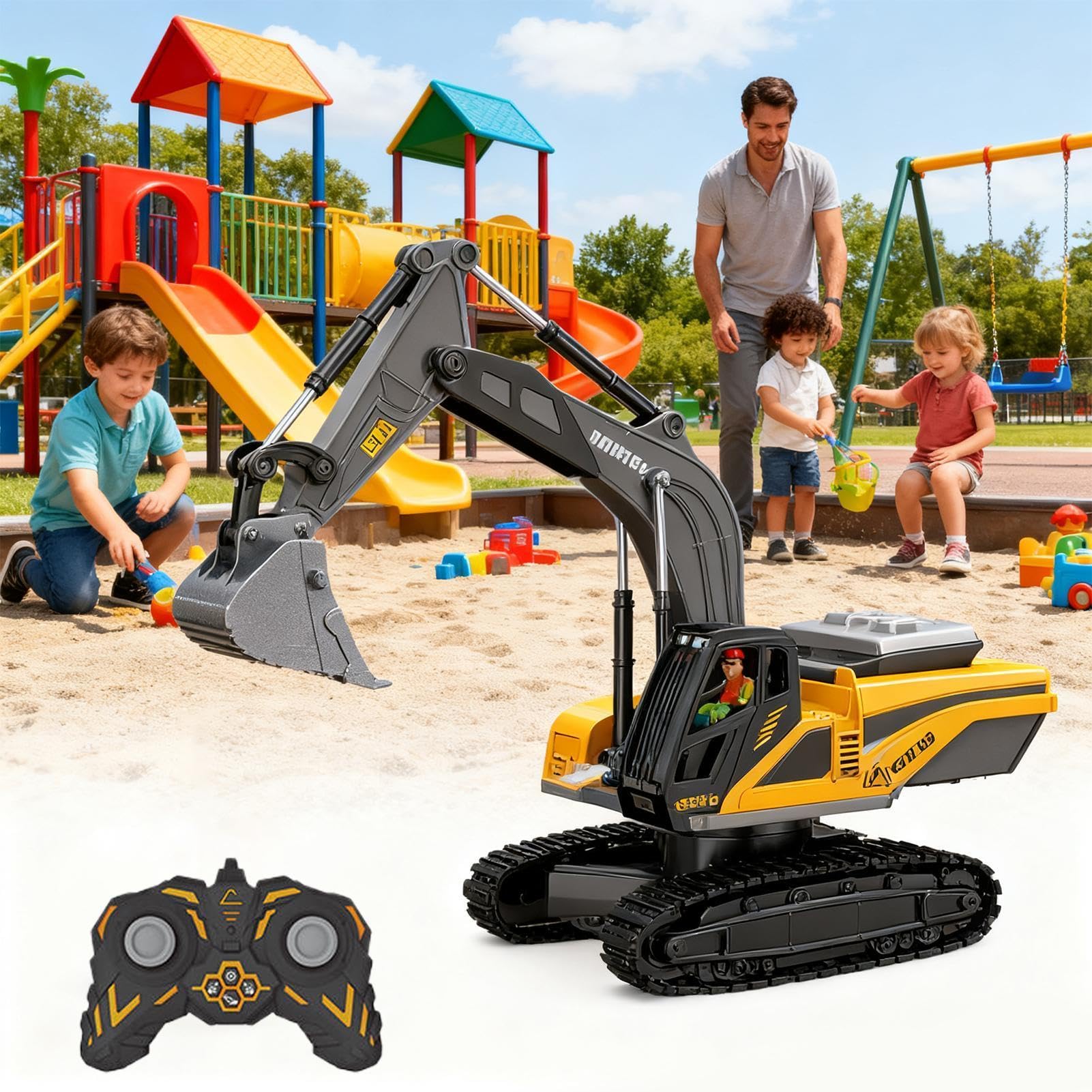 Camión Volquete a Control Remoto Excavadora con Luces y Sonidos