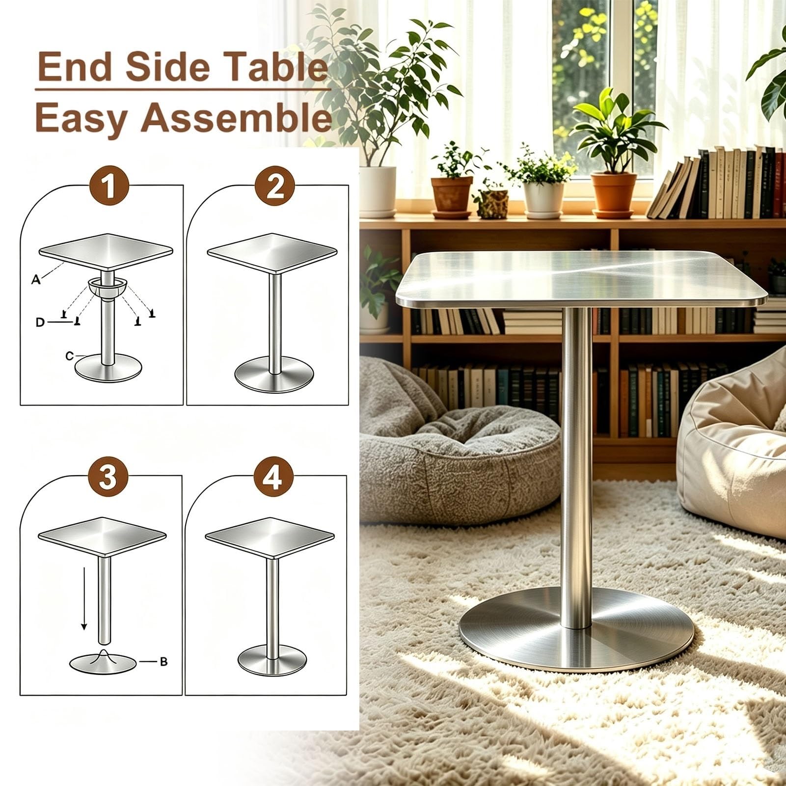 Mesa Cuadrada Moderna de Acero Inoxidable para Bar, bistró, cóctel, Desayuno, Cocina, Bebida, cóctel