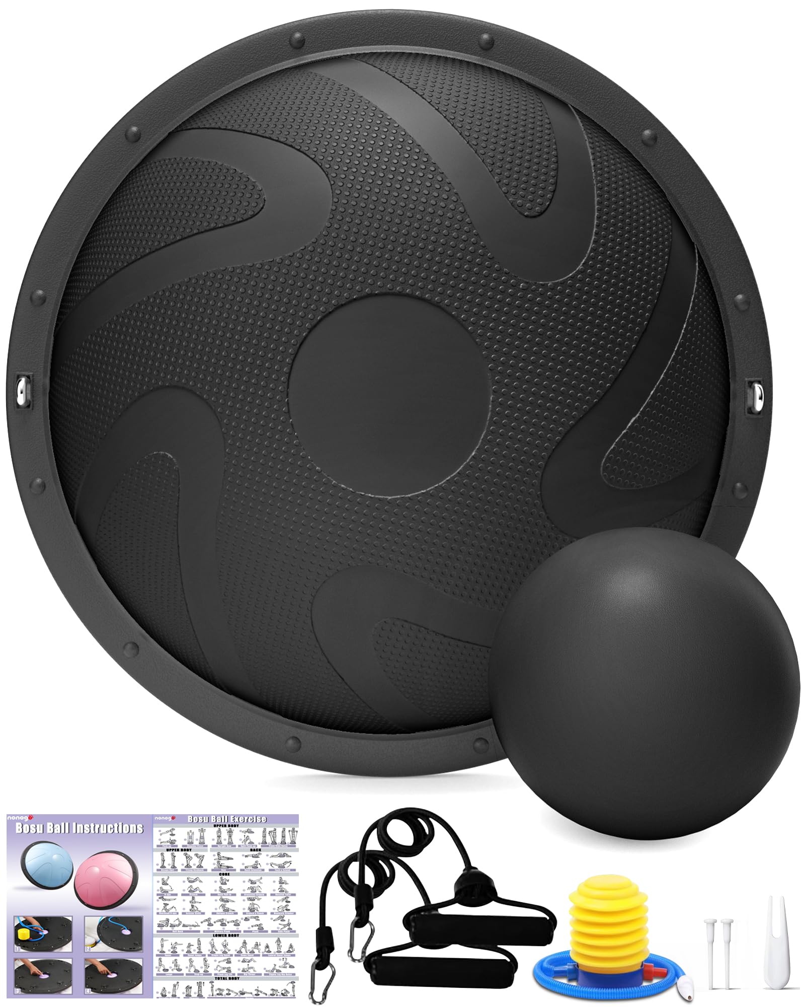 nonogo Half Balance Ball Trainer with Resistance Bands & Small Exercise Ball, Stability Ball for Core Strength, Full Body Workout, Yoga, Fitness, Physical Therapy