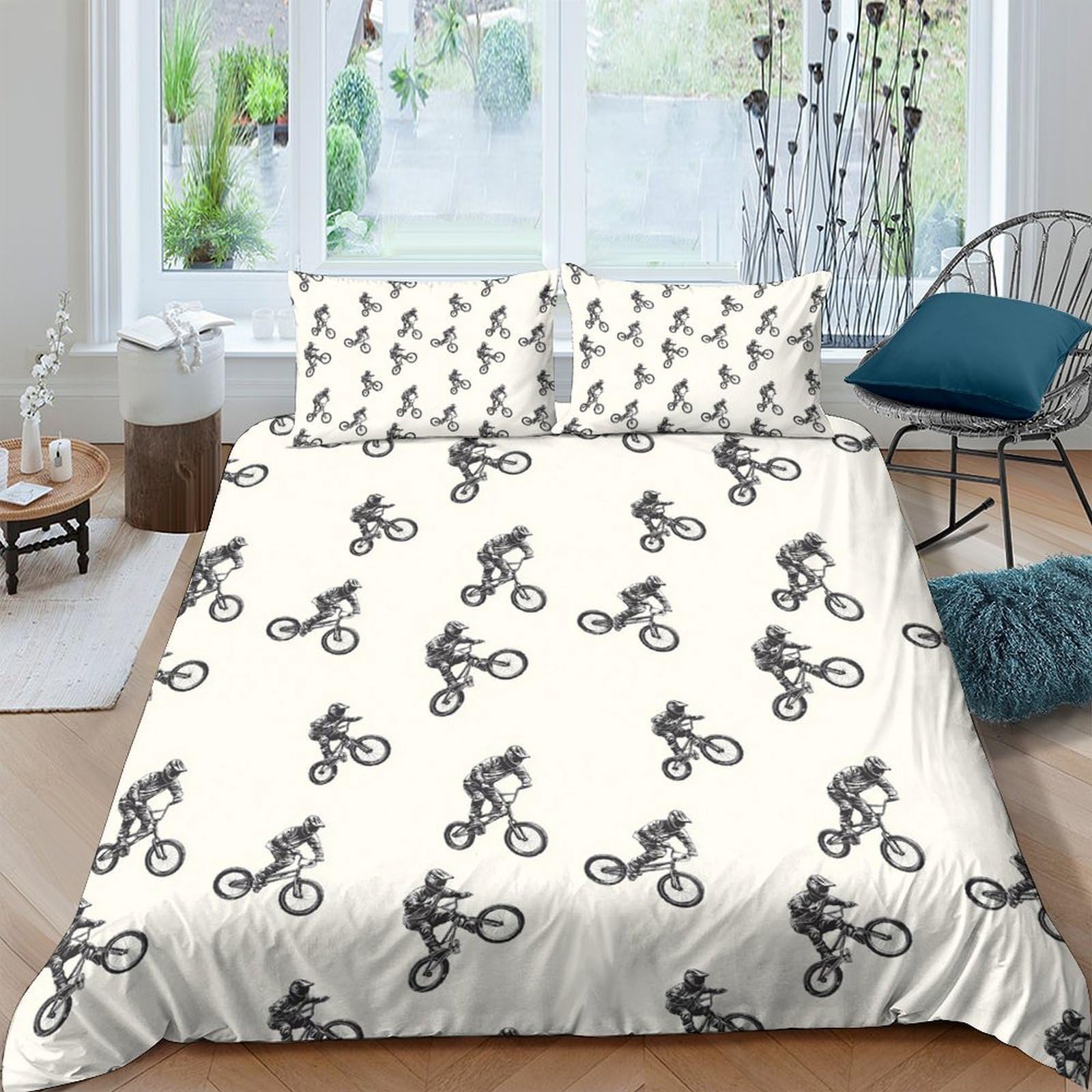 Ctjqhvkz Style-9 3D Printed Bmx Bike Pattern Fitted Sheet Microfiber Soft Anti-Slip Extreme Sports Mattress Cover For Bedroom Decor Single（135X200cm）