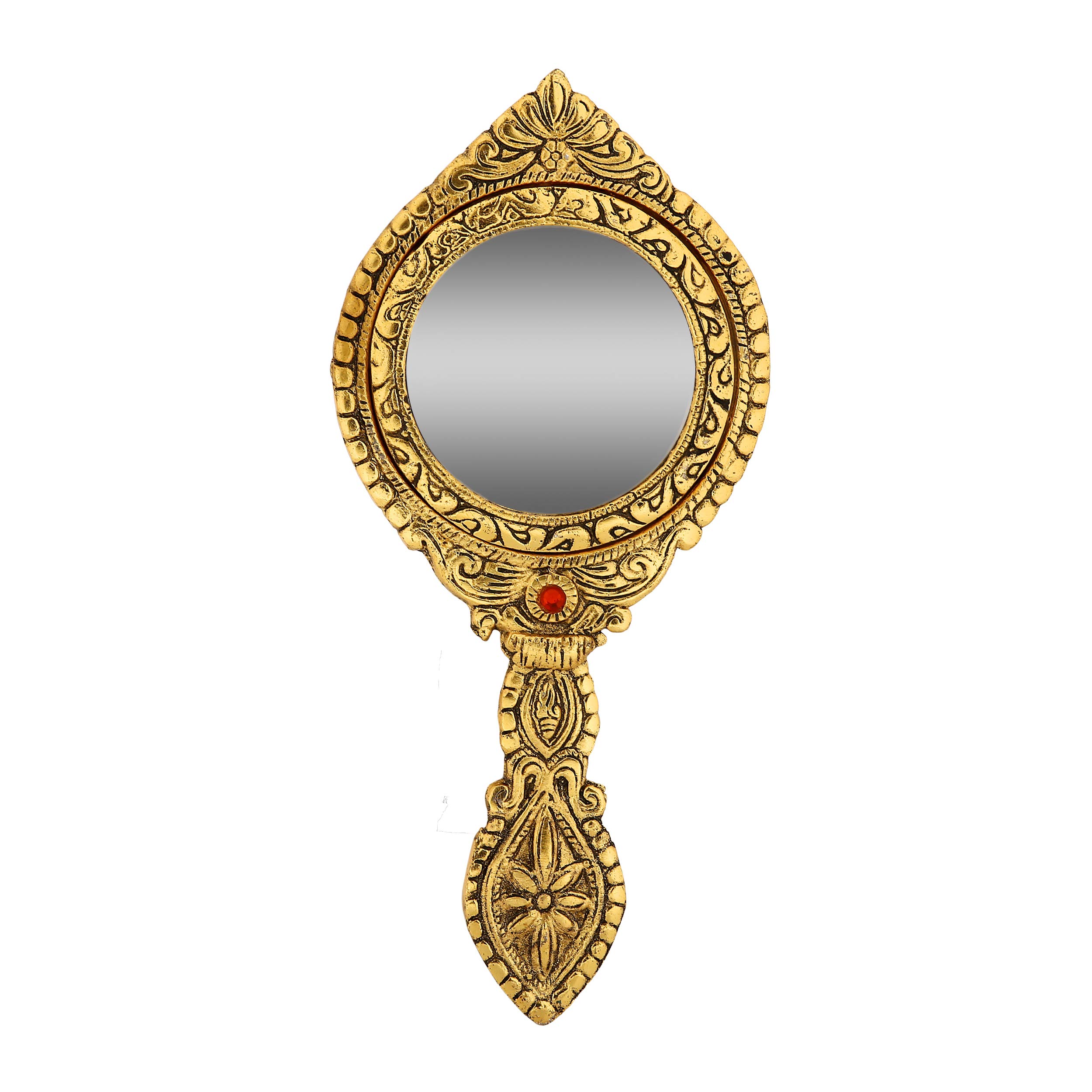 NM Aluminium Round Handheld Double Side Hand Mirror 24x11 cm Golden,Hand Mirror for Make up,Vanity,Hand Bad,Dressing Table,gifitng,Home Decor-picture-52