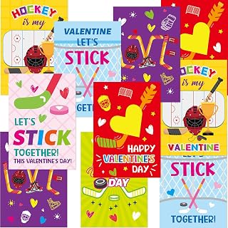 Fancy Land Hockey Valentines Cards Ice Hockey Themed Valentine Card with Envelopes Stickers for Kids