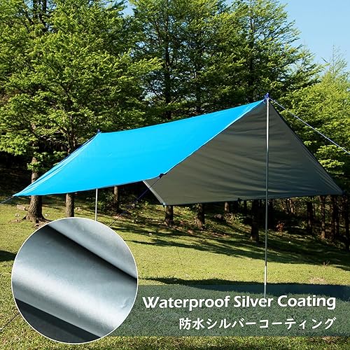 Miniatura 46 de TRIWONDER Hamaca para lluvia, mosca, lona impermeable, tienda de campaña, huella, tela de suelo, para mochileros, refugio de campamento, para 01