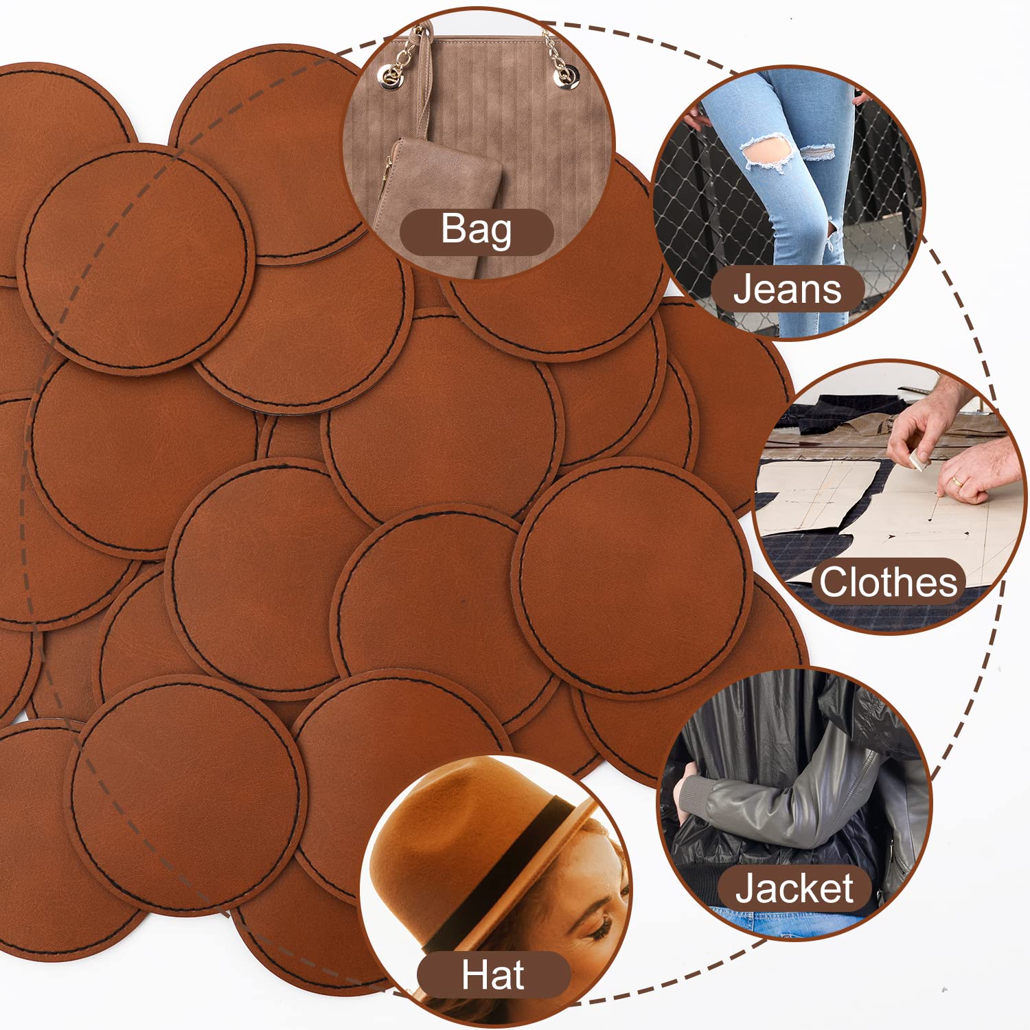 40 Toppe Termoadesive In Pelle Per Riparazioni - Autoadesive Per Vestiti, Divani E Borse | Marrone 7.6x5.1cm - Foto 2