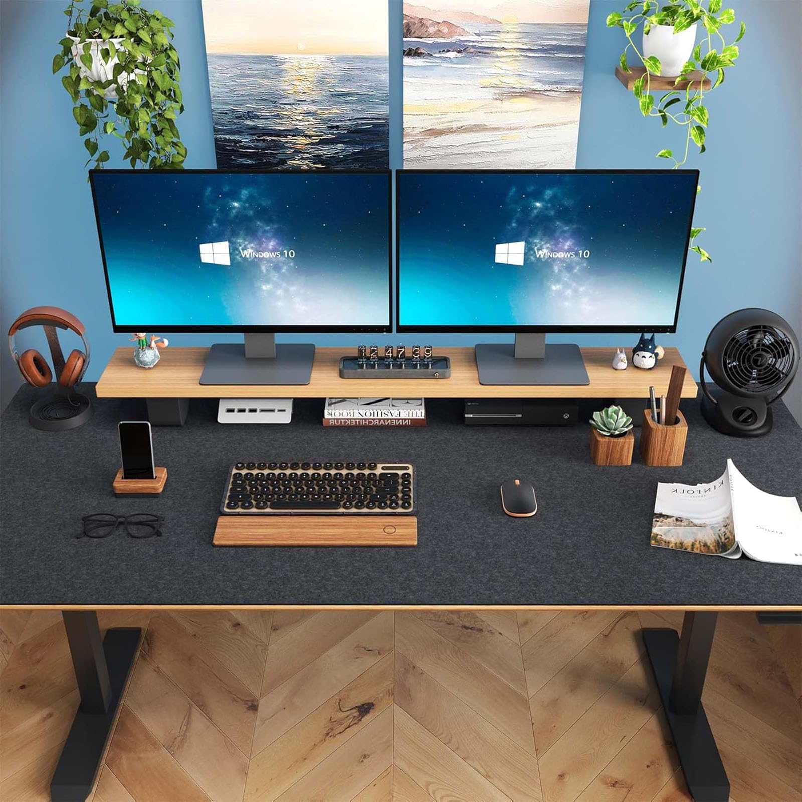 Filz Schreibtischunterlage 120x60 cm Dunkelgrau | Große Fläche für Tastatur, Laptop und Maus.