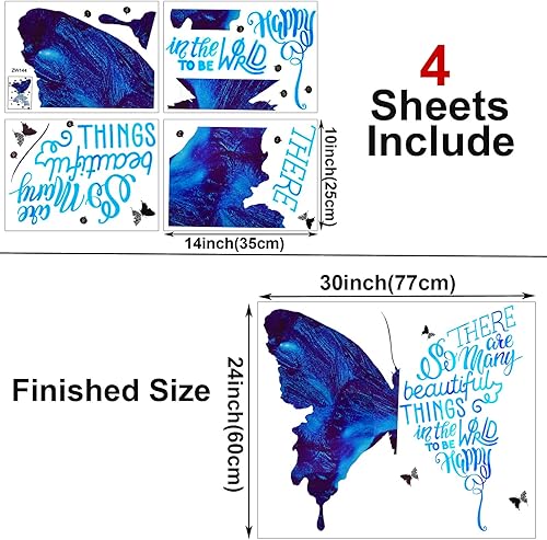 Miniatura 2 de Maydahui Adhesivo decorativo para pared con diseño de mariposa azul con texto en inglés To Be Happy, con frases inspiradoras (24 x 30 pulgadas),