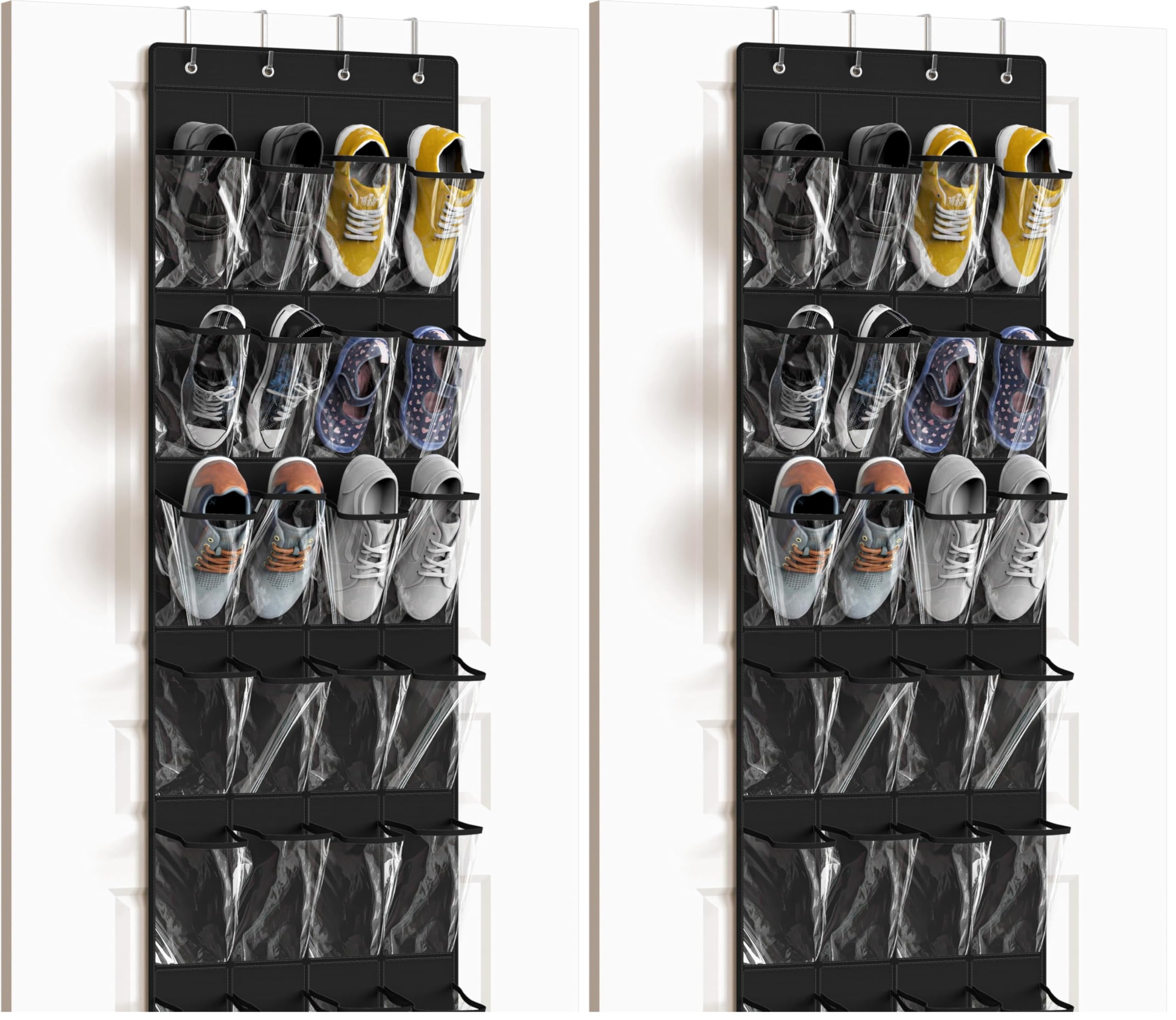Simple Houseware 24 Pockets - Crystal Clear Over The Door Hanging Shoe Organizer, Black (64'' x 19'') (Pack of 2)