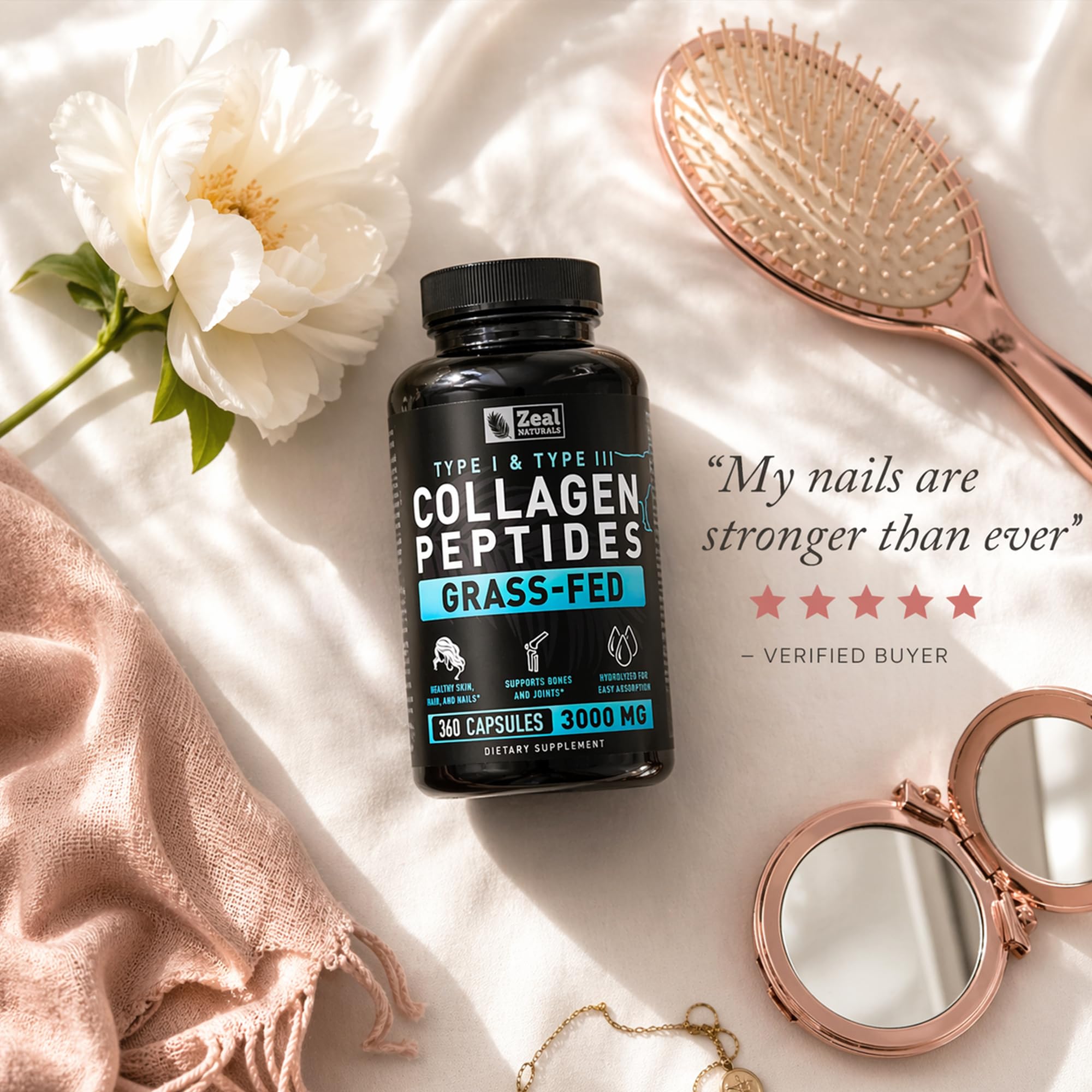 Collagen Peptides Capsules 360 Count - Grass Fed Bovine Hydrolyzed Collagen Pills - Hair, Skin & Nails, Joint Support - Collagen Supplements for Women & Men — Amazon image 4