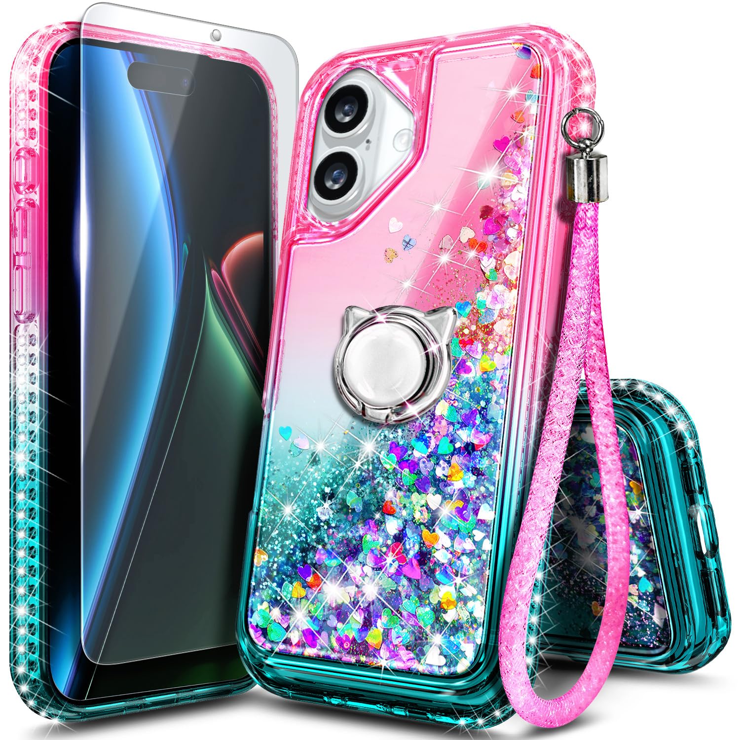 NGB Designed for iPhone 17 Case, Cute Liquid Glitter Pink/Aqua