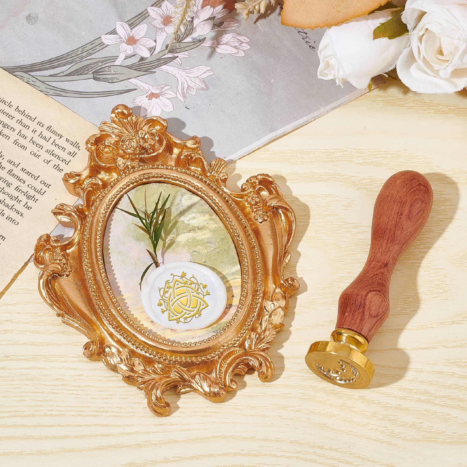 Timbro Ottone Kit Timbri Per Ceralacca Con - Testa Ottone 25mm, Manico Legno, Per Matrimoni E Inviti Nodo Celtico