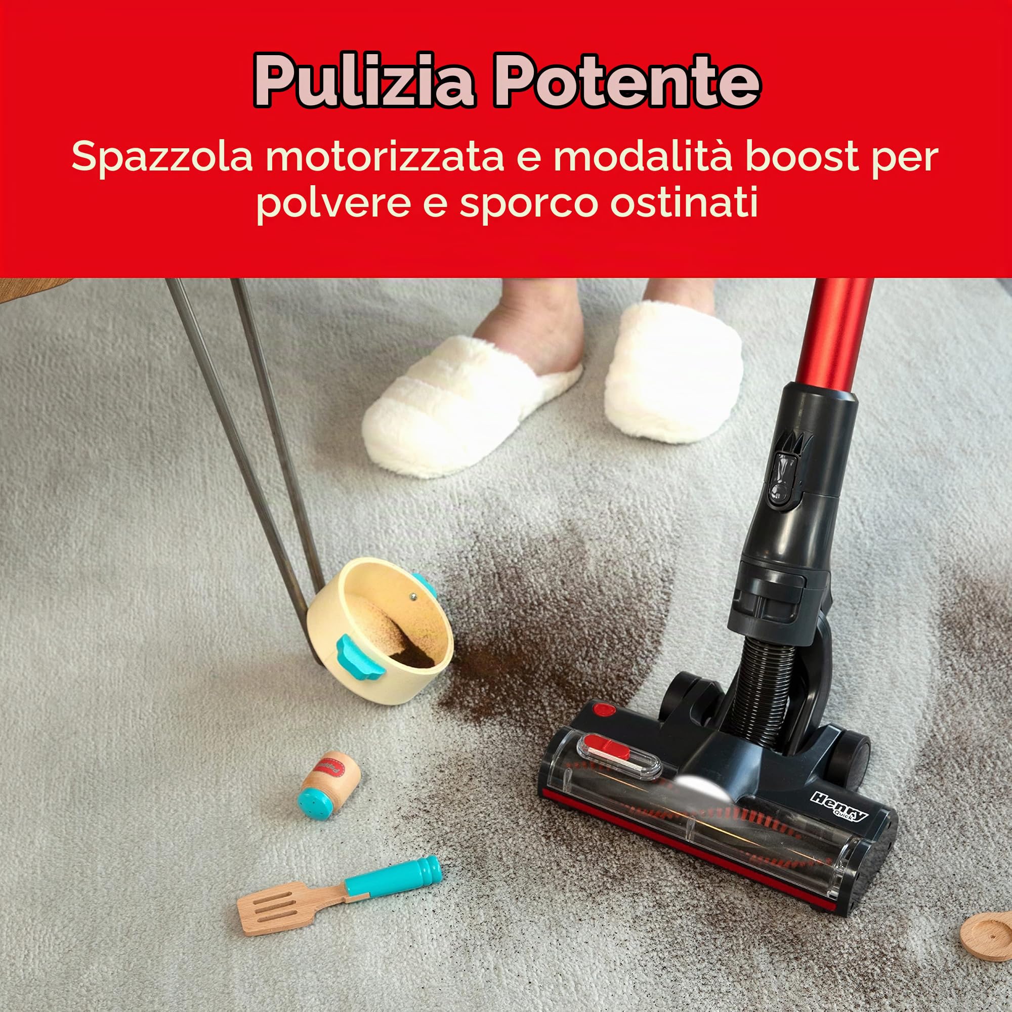 Henry Quick Cordless Stick Vacuum Cleaner, HEN.100, Up to 60 Mins Runtime, Dust-Free Emptying, Powerful Cleaning, Batteria intercambiabile, Lightweight, Red