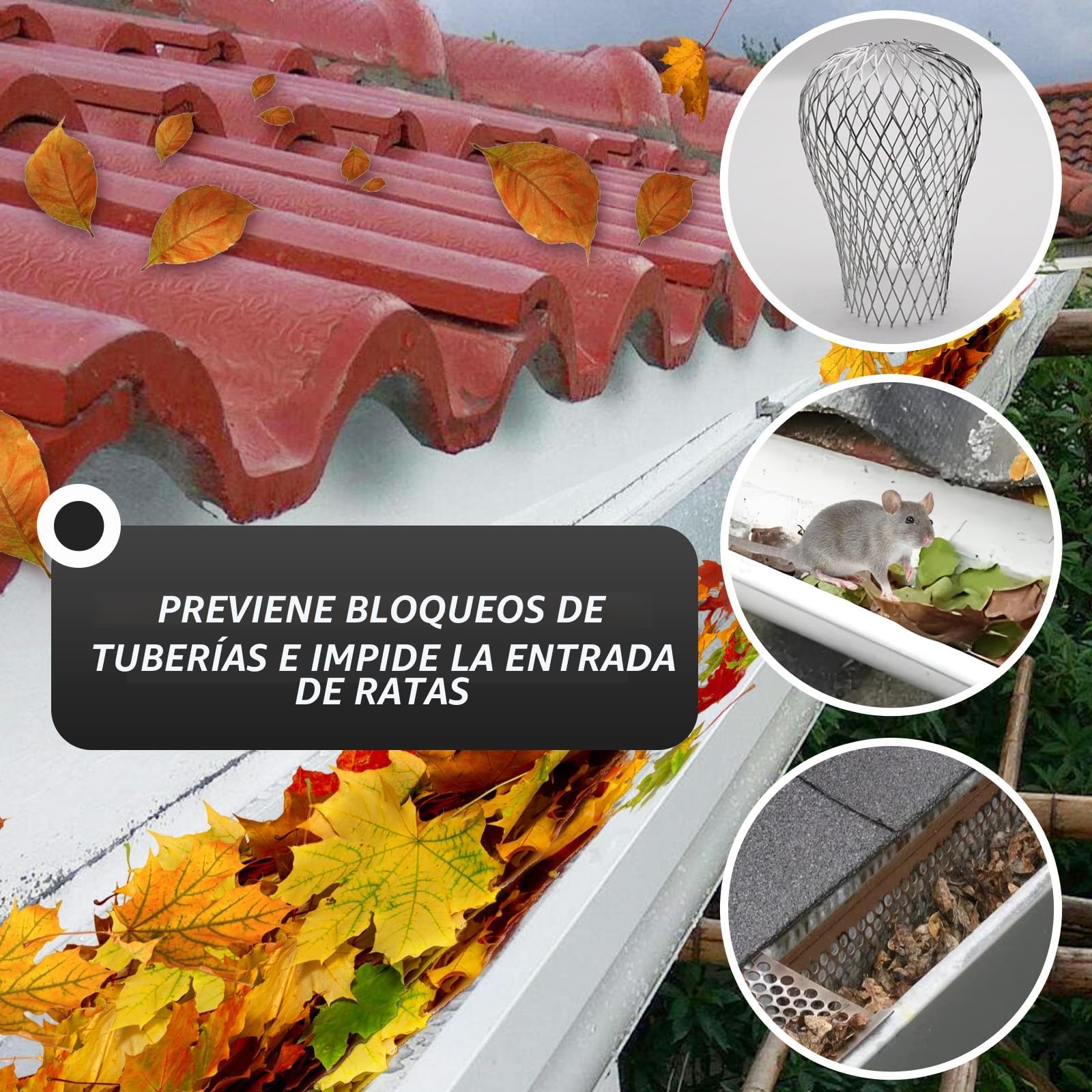 4 Piezas Rejilla Desague Jardin, Tapa Desague Terraza, Para Canalones Y Bajantes, Canalones de PVC Para Lluvia y Tejado, Sumidero de Terraza, Apto Para un Diámetro de 3 a 15 cm