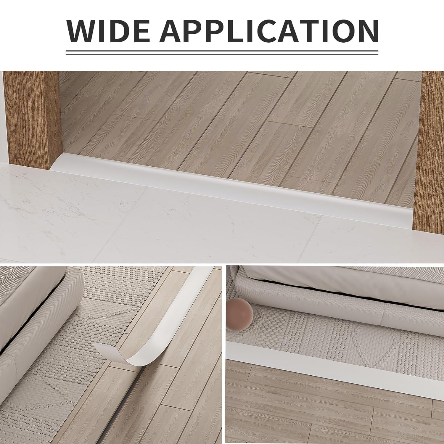 Floor Transition Strip - Self Adhesive Vinyl Flooring Trim for Carpet, Tile & Gaps, Threshold Cover Molding (20ft x 1.57in, White)