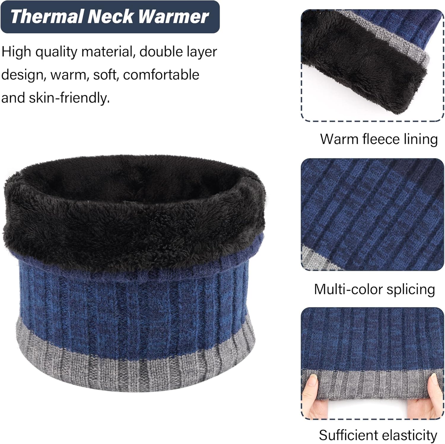 Mens Winter Knit Beanie Hat Touchscreen Gloves Neck Scarf Warmer Set, Warm Skull Cap with Fleece Lined Gifts for Men - Image 3